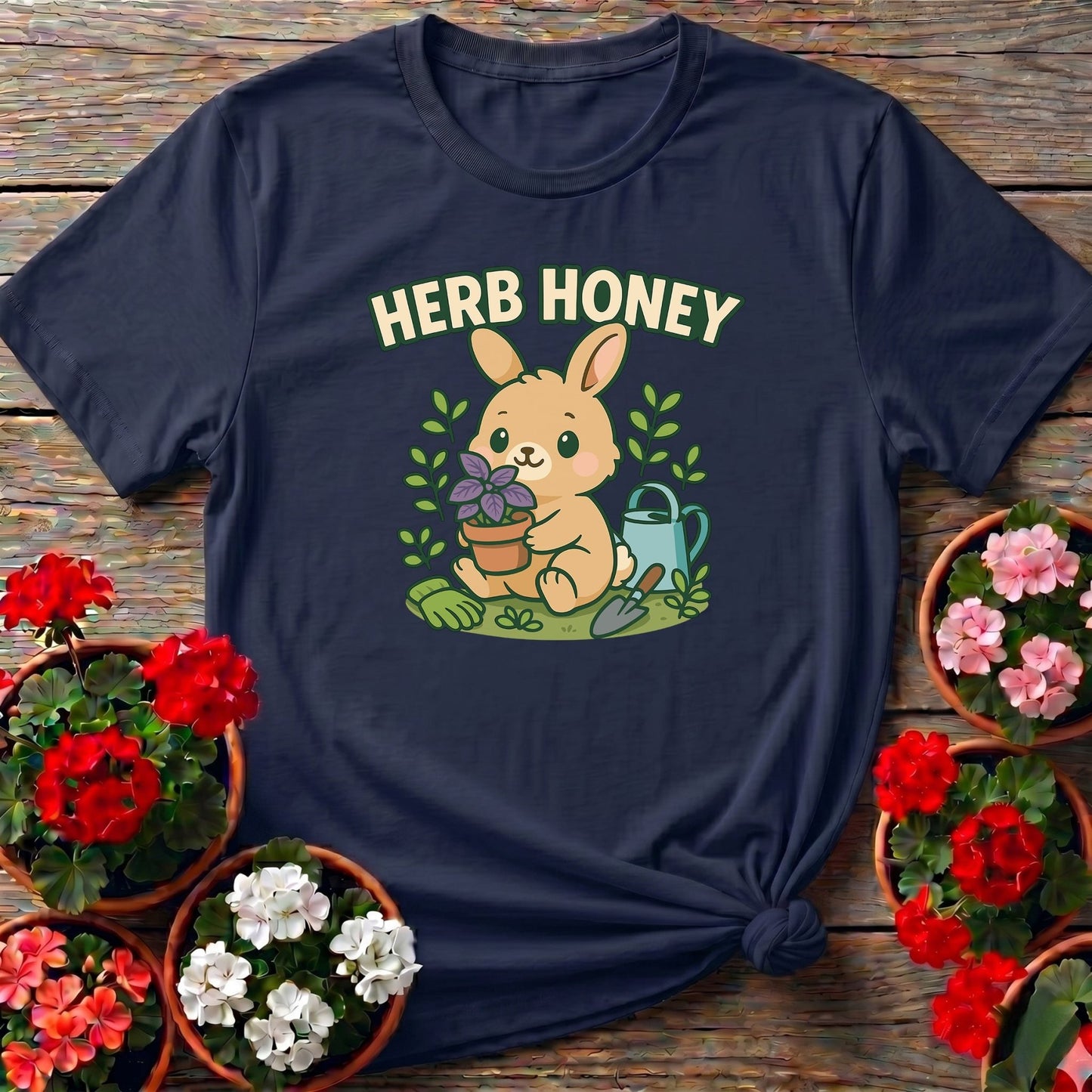 Herb Honey Cute Kawaii Bunny Gardener Tee - GardeningTshirts