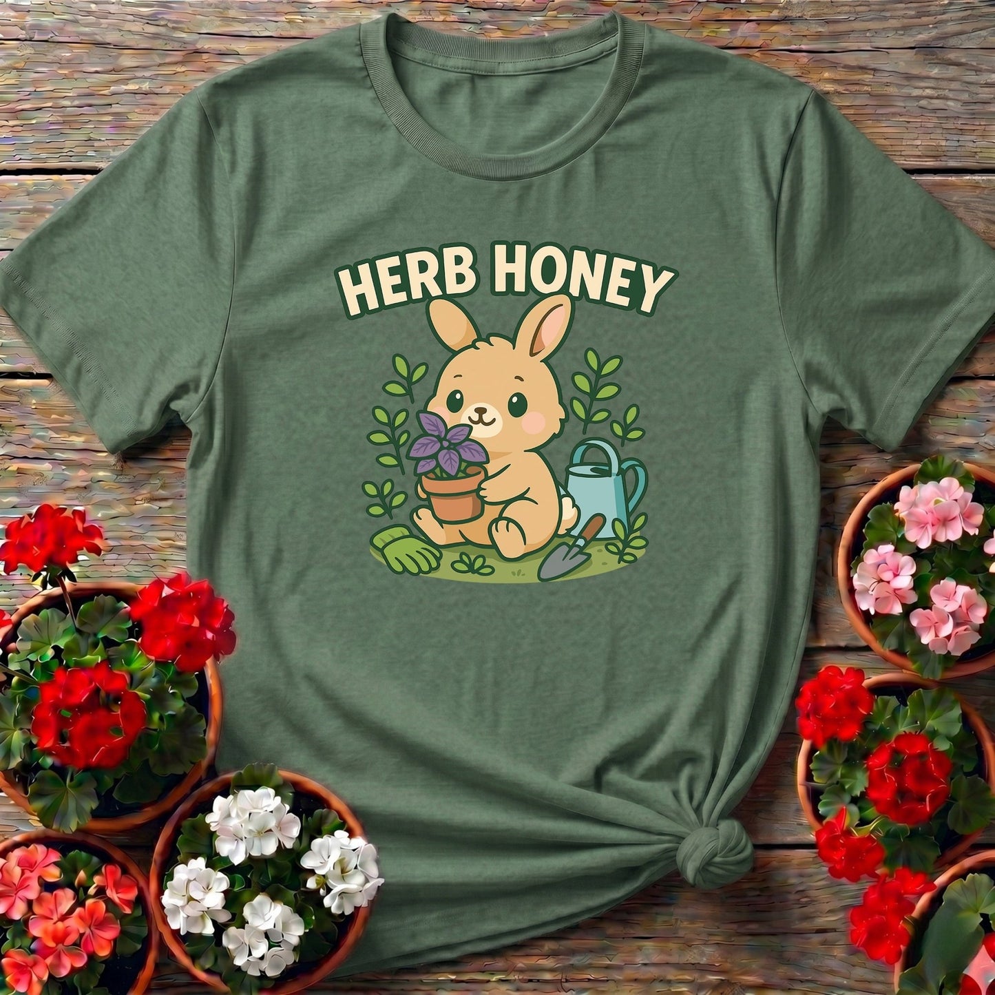 Herb Honey Cute Kawaii Bunny Gardener Tee - GardeningTshirts