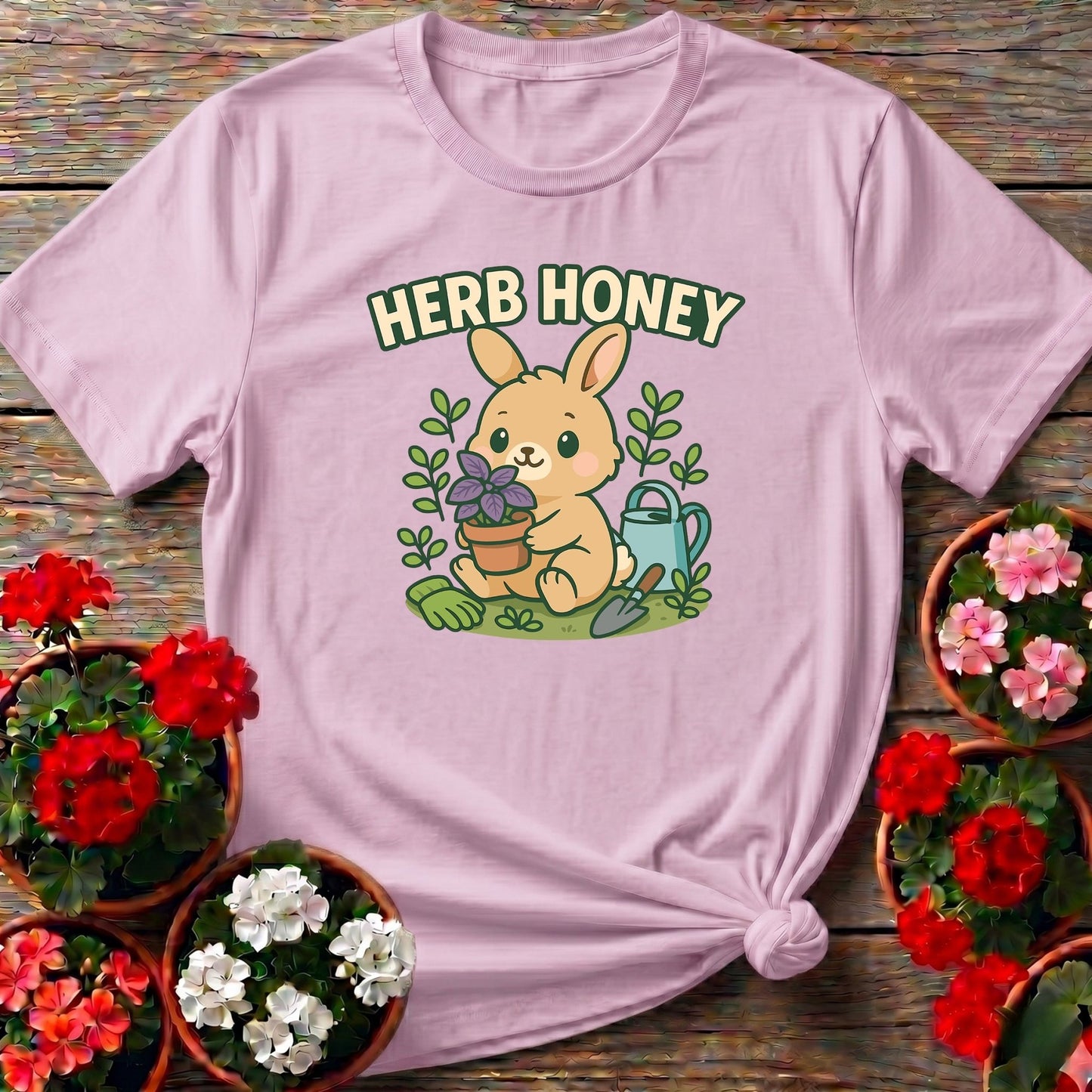 Herb Honey Cute Kawaii Bunny Gardener Tee - GardeningTshirts