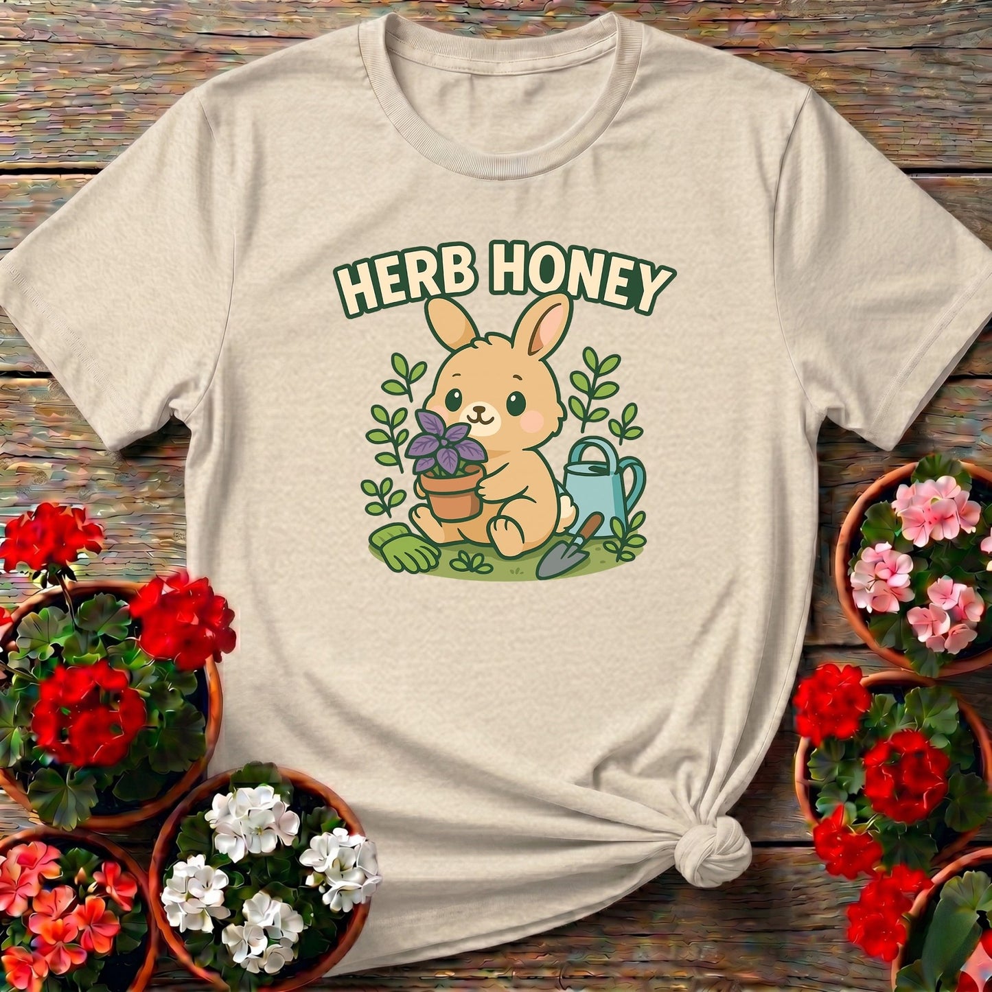 Herb Honey Cute Kawaii Bunny Gardener Tee - GardeningTshirts