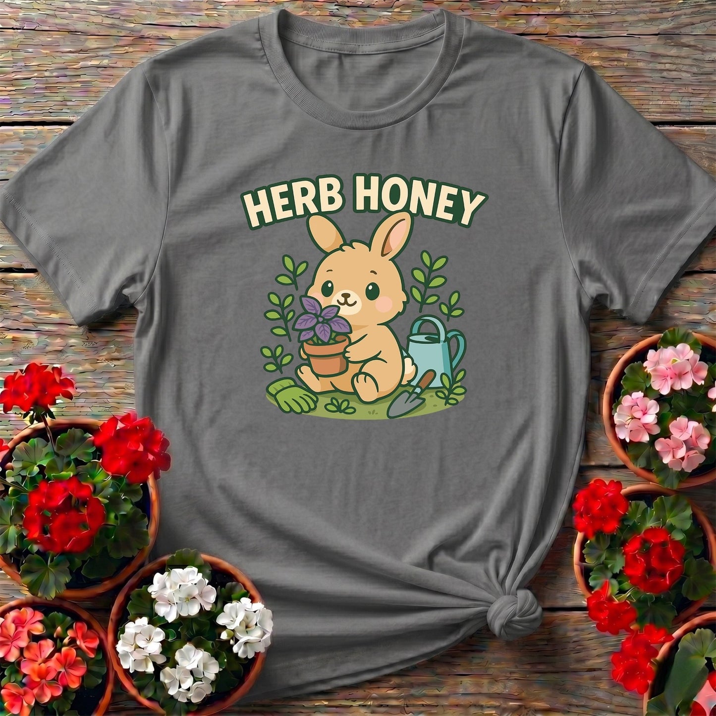 Herb Honey Cute Kawaii Bunny Gardener Tee - GardeningTshirts