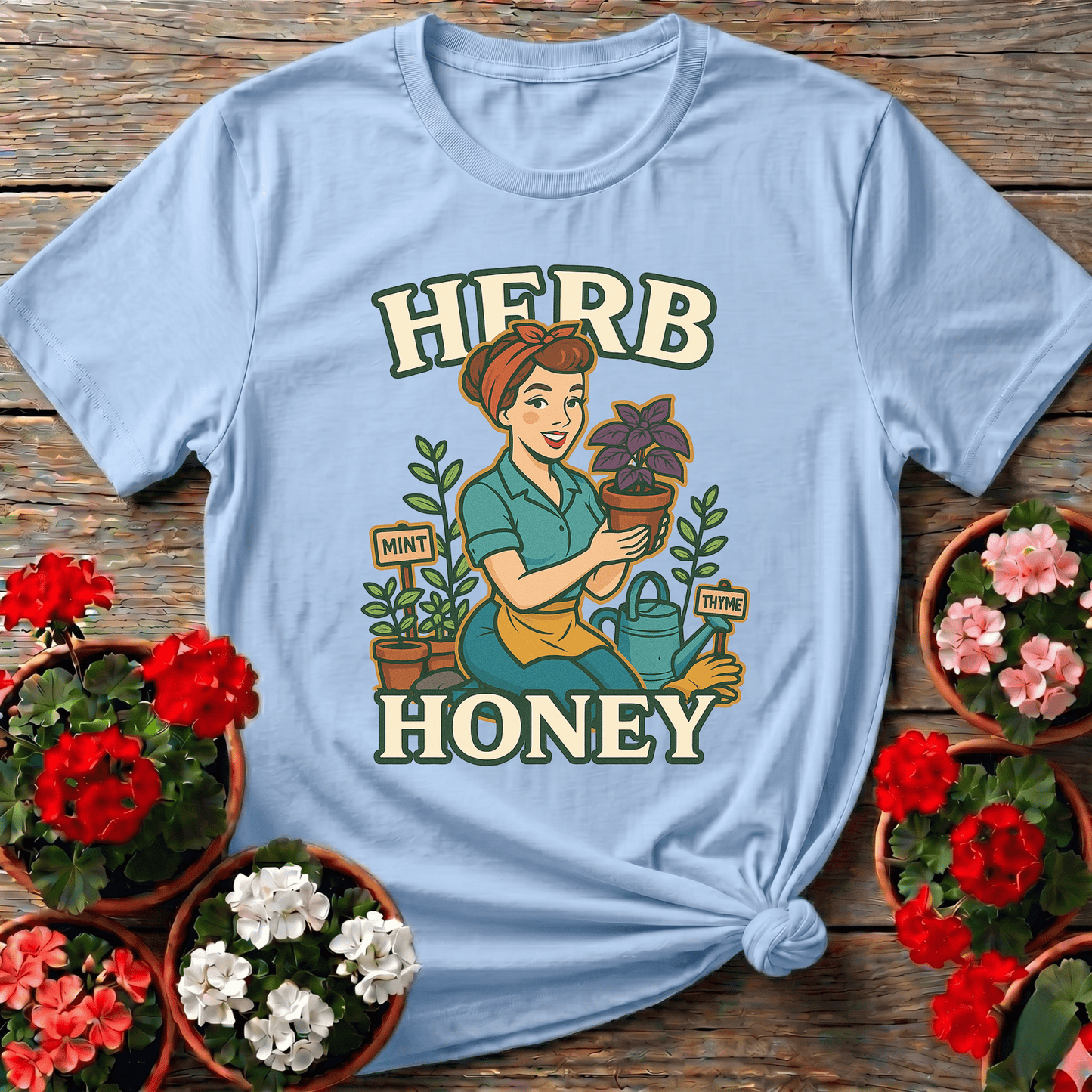 Herb Honey Retro Pin-Up Gardener T-shirt - GardeningTshirts