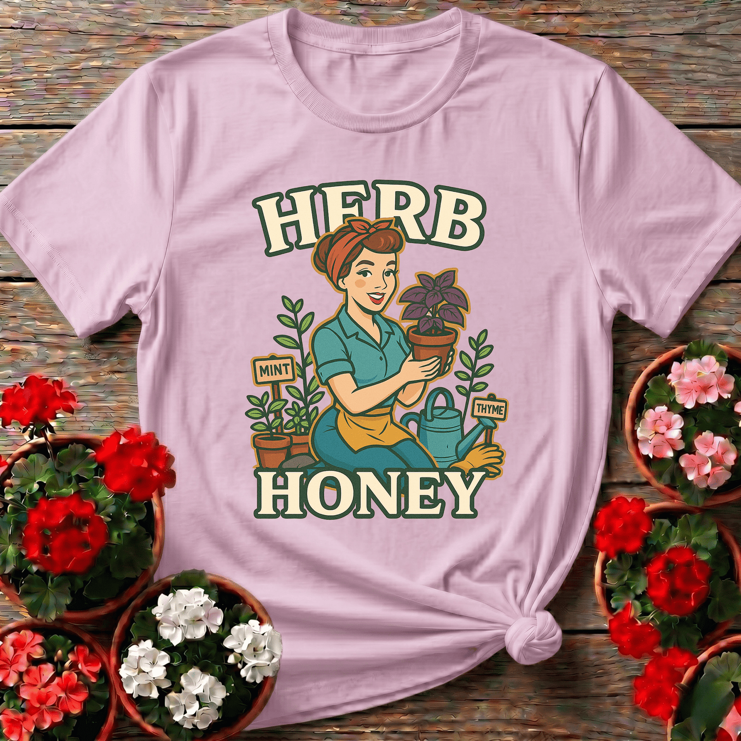 Herb Honey Retro Pin-Up Gardener T-shirt - GardeningTshirts