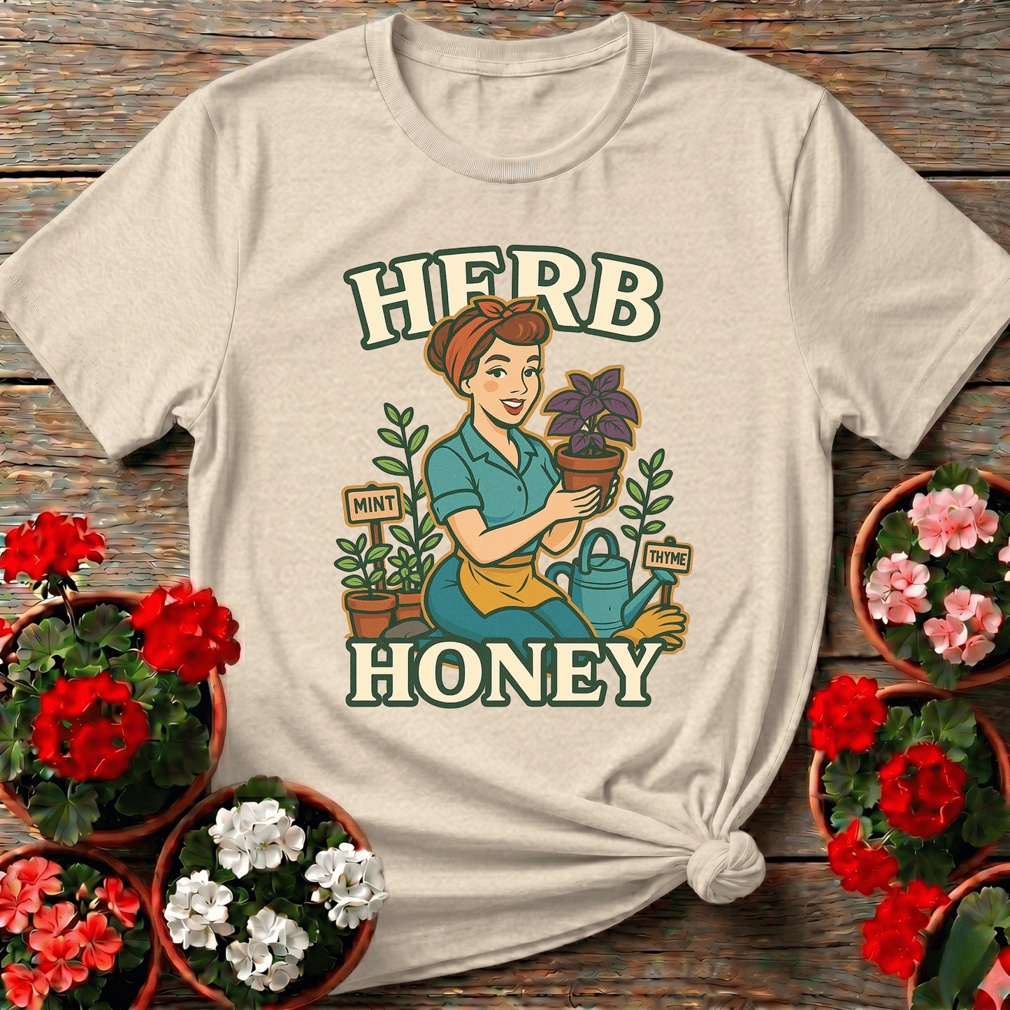 Herb Honey Retro Pin-Up Gardener T-shirt - GardeningTshirts