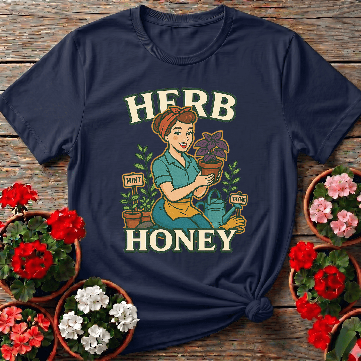 Herb Honey Retro Pin-Up Gardener T-shirt - GardeningTshirts