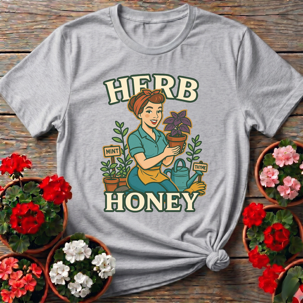 Herb Honey Retro Pin-Up Gardener T-shirt - GardeningTshirts