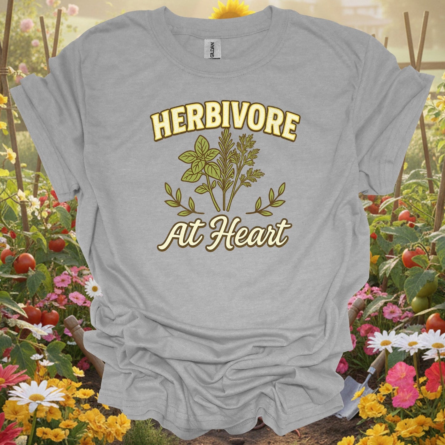 "Herbivore At Heart" Vintage Herb Gardener T-Shirt - GardeningTshirts