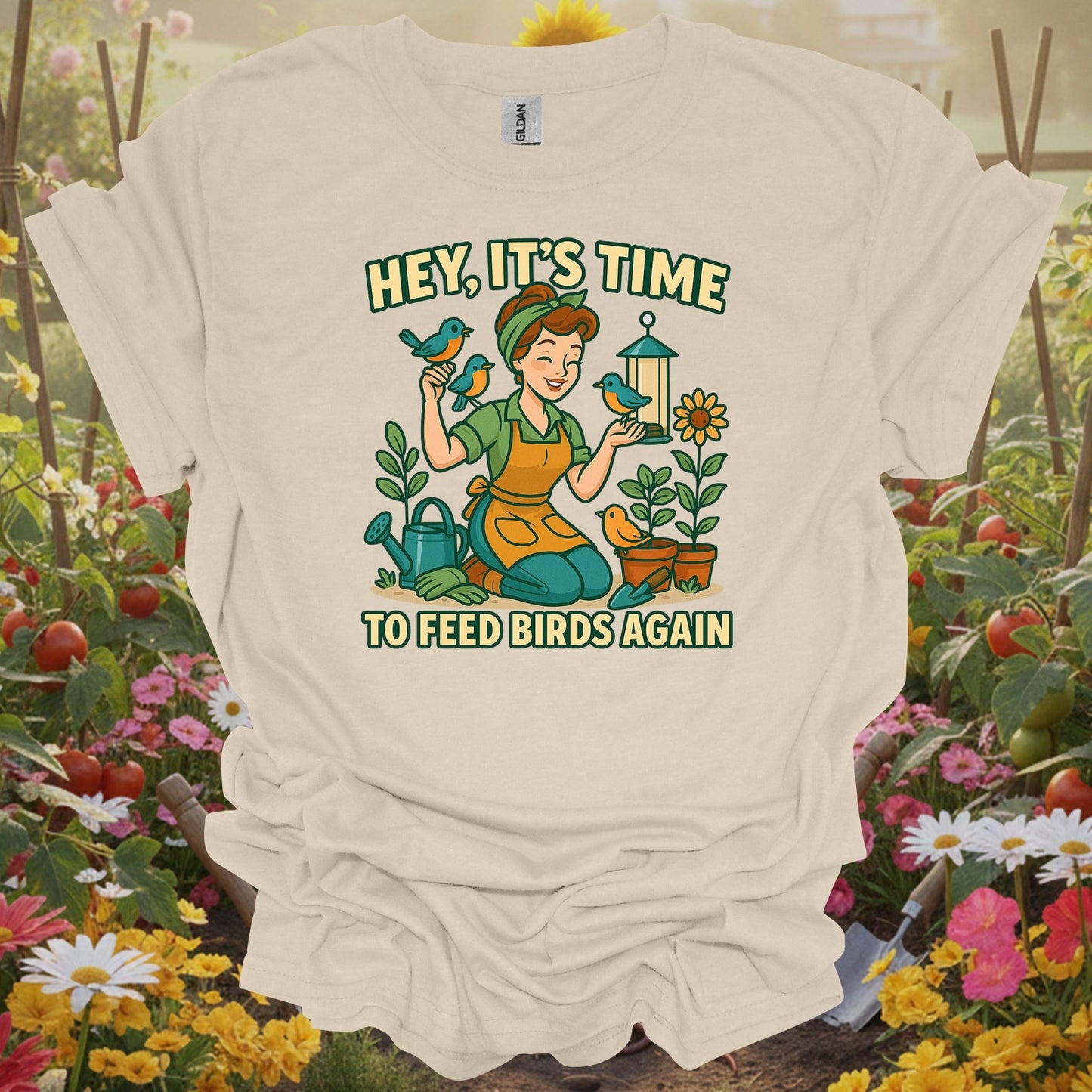 Natural tshirt showing hey its time to feed birds again retro for people who love plants