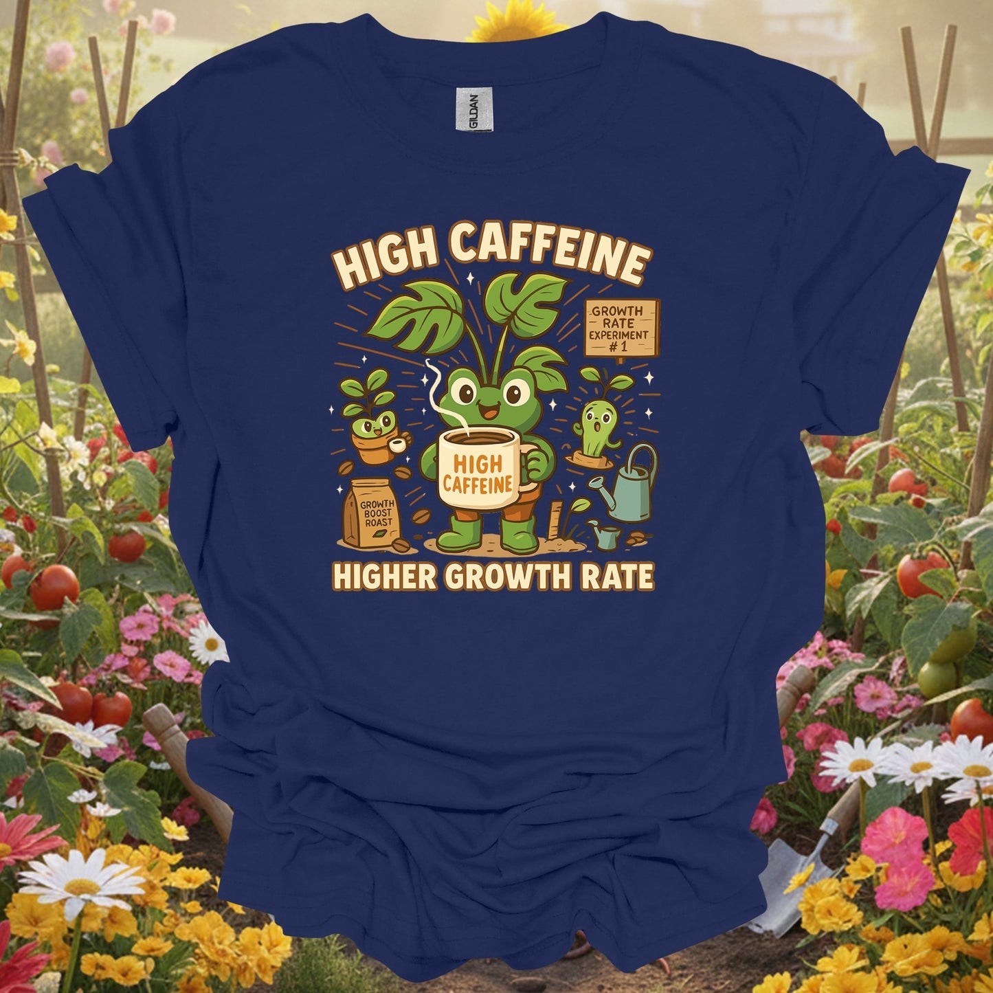 Navy top showing high caffeine higher growth rate frog for green thumb folks