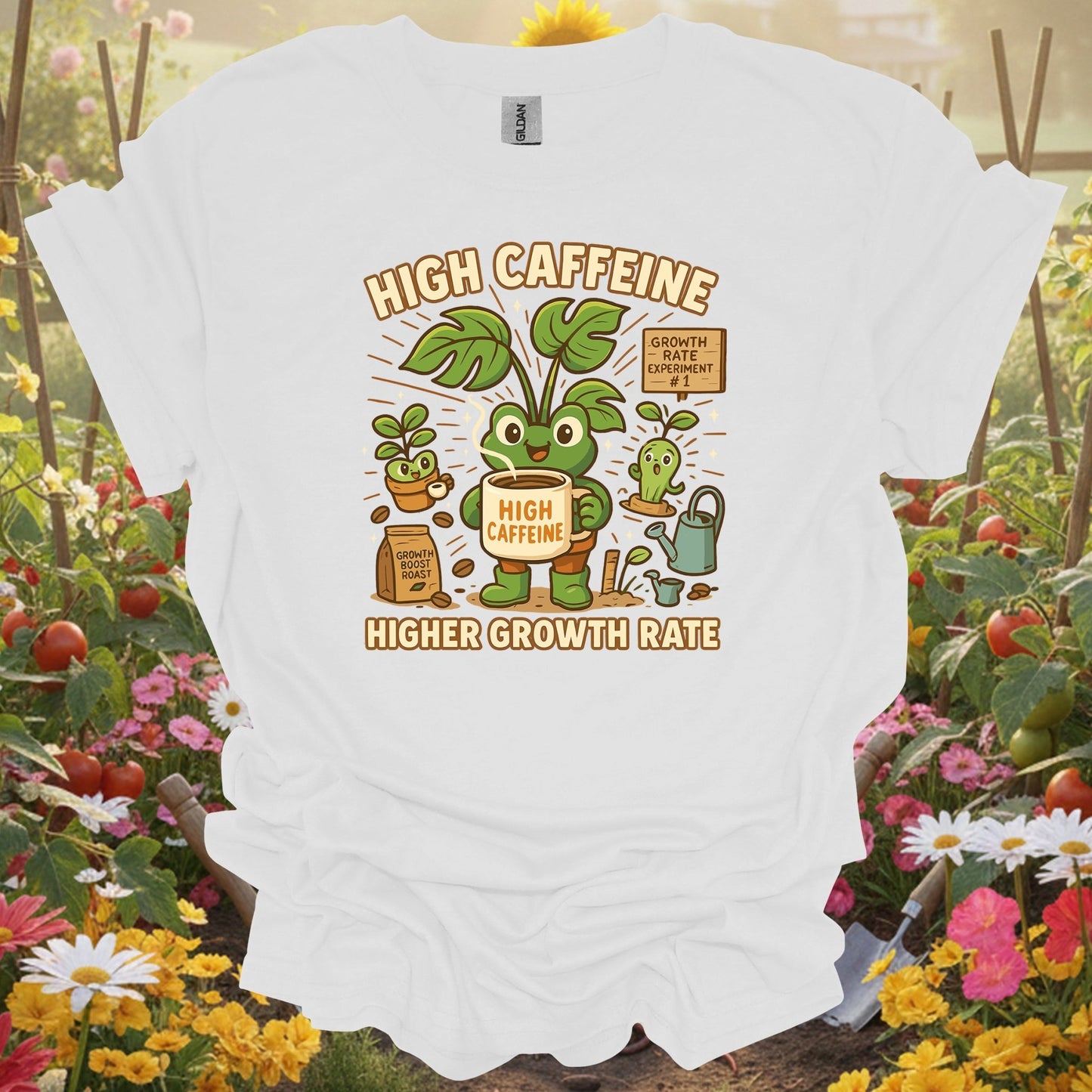 White shirt showing high caffeine higher growth rate frog for outdoor enthusiasts