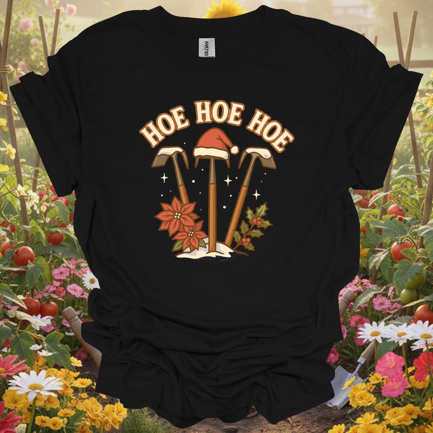 "Hoe Hoe Hoe" Funny Christmas Gardener T-Shirt - GardeningTshirts