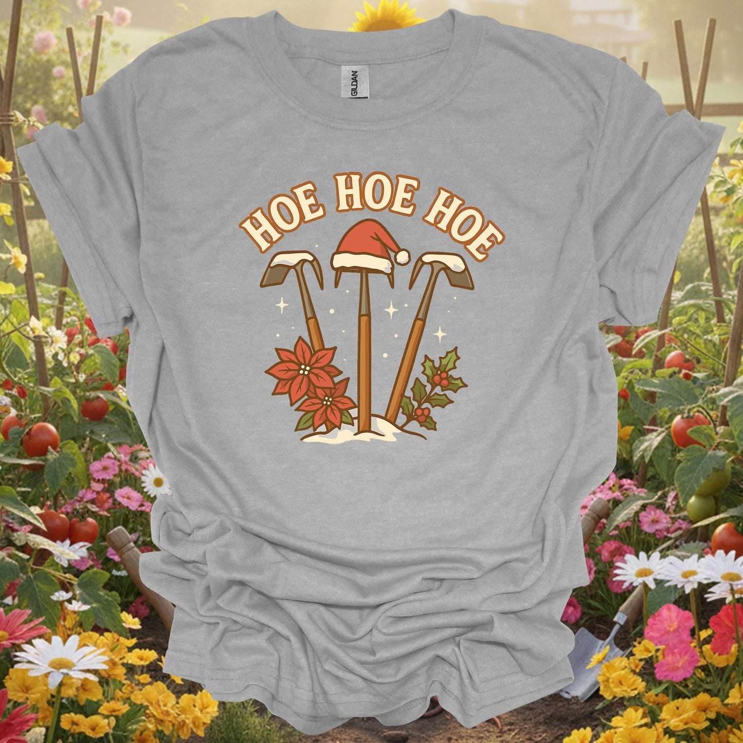 "Hoe Hoe Hoe" Funny Christmas Gardener T-Shirt - GardeningTshirts