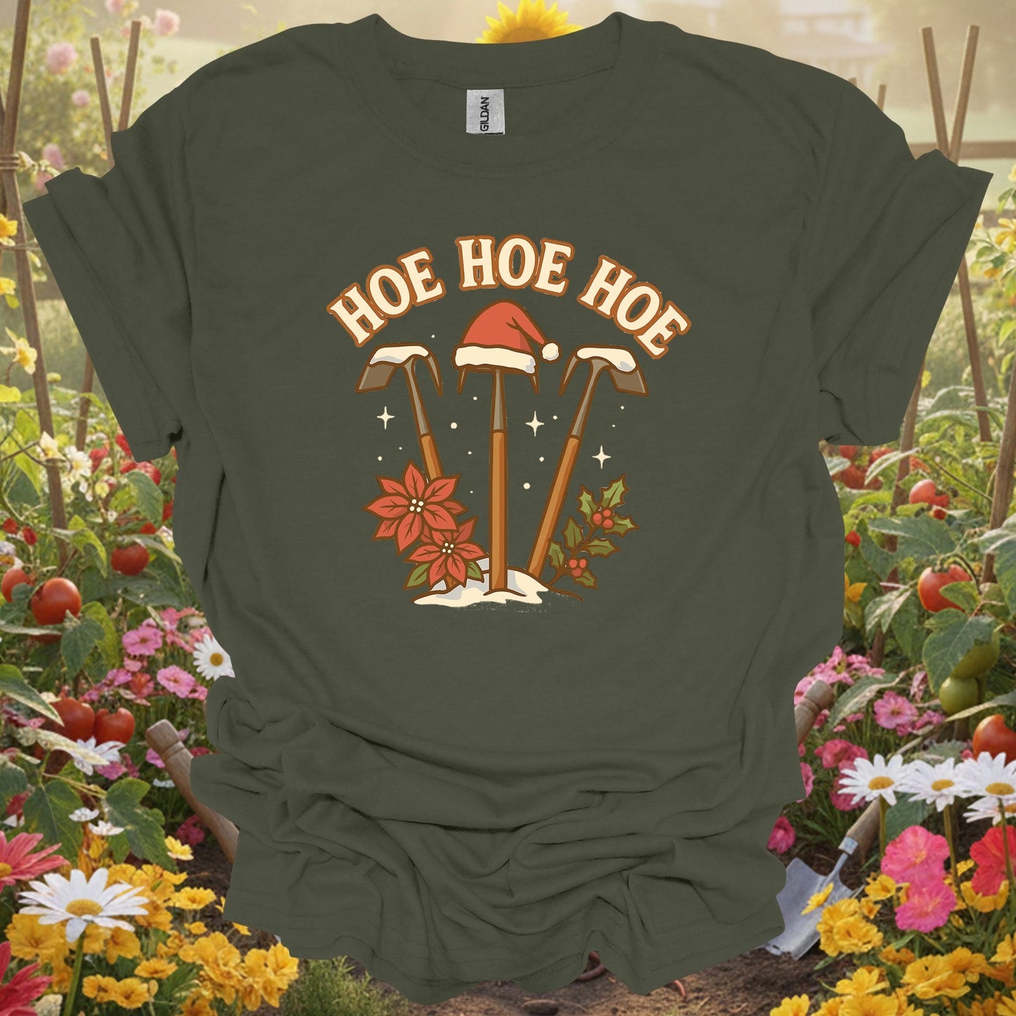 "Hoe Hoe Hoe" Funny Christmas Gardener T-Shirt - GardeningTshirts