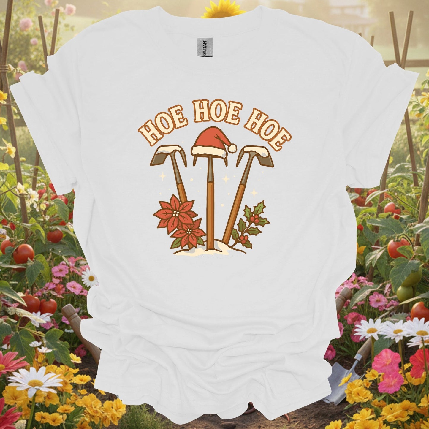 "Hoe Hoe Hoe" Funny Christmas Gardener T-Shirt - GardeningTshirts