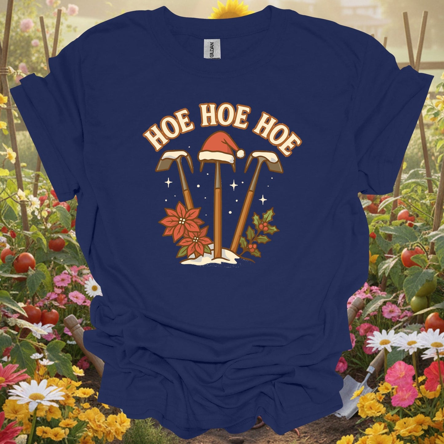 "Hoe Hoe Hoe" Funny Christmas Gardener T-Shirt - GardeningTshirts