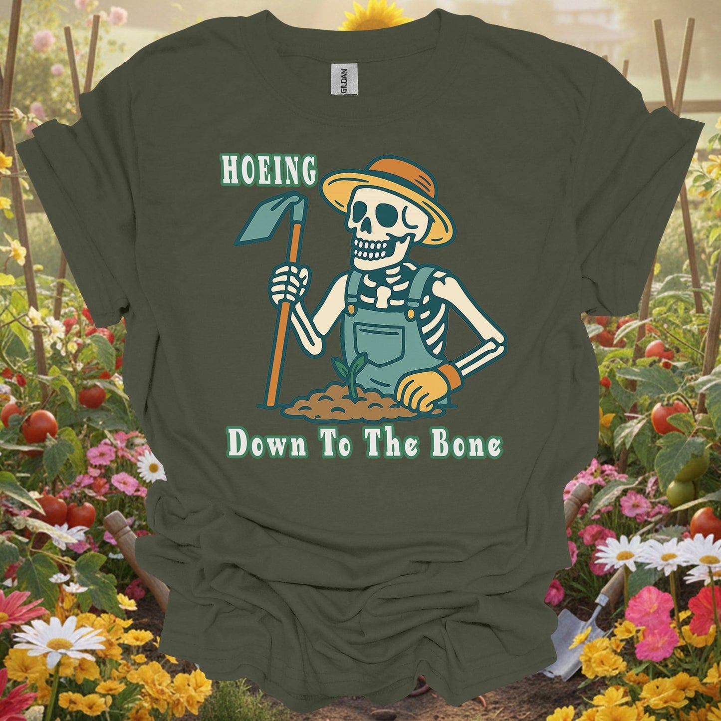 "Hoeing Down To The Bone" Skeleton T-Shirt - GardeningTshirts