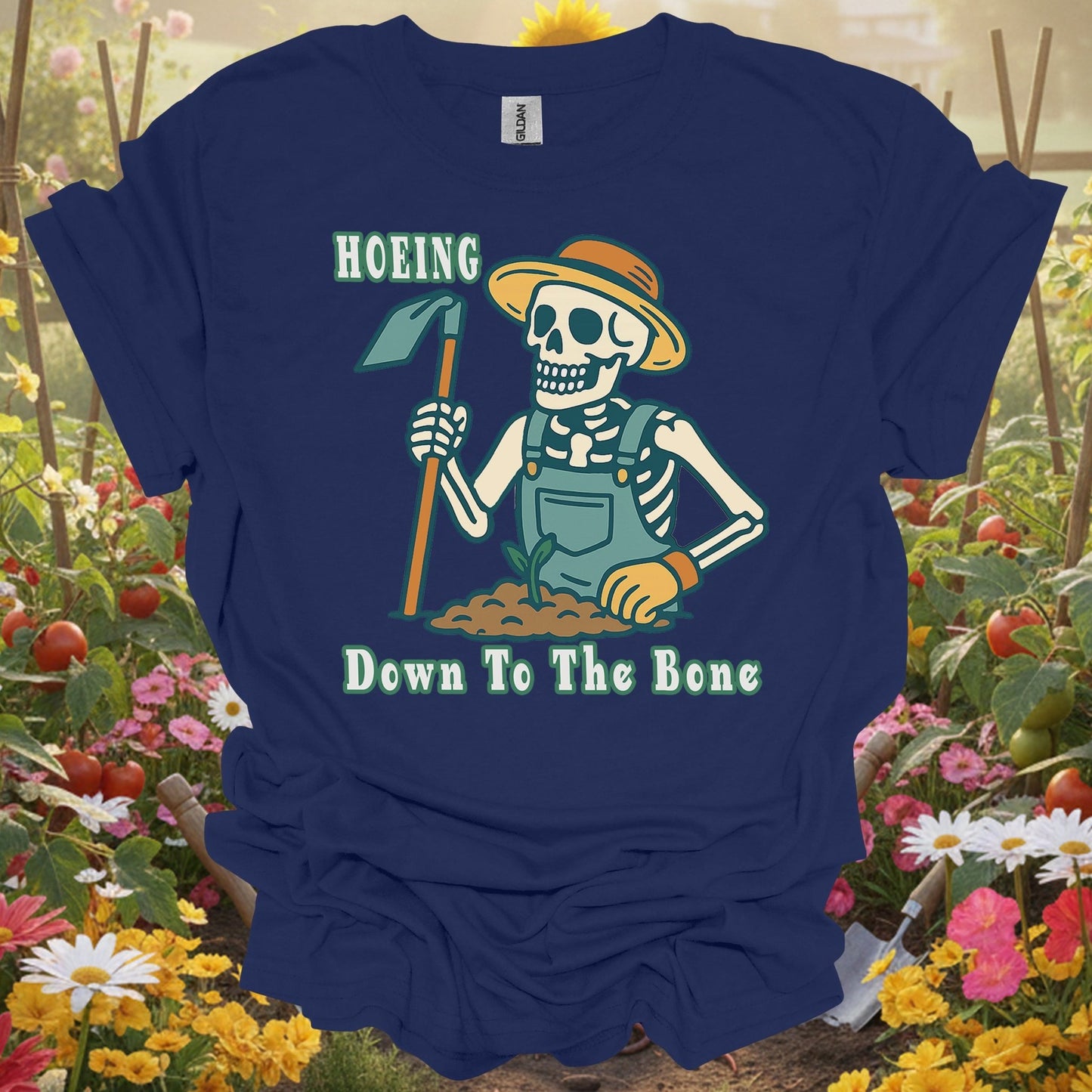 "Hoeing Down To The Bone" Skeleton T-Shirt - GardeningTshirts