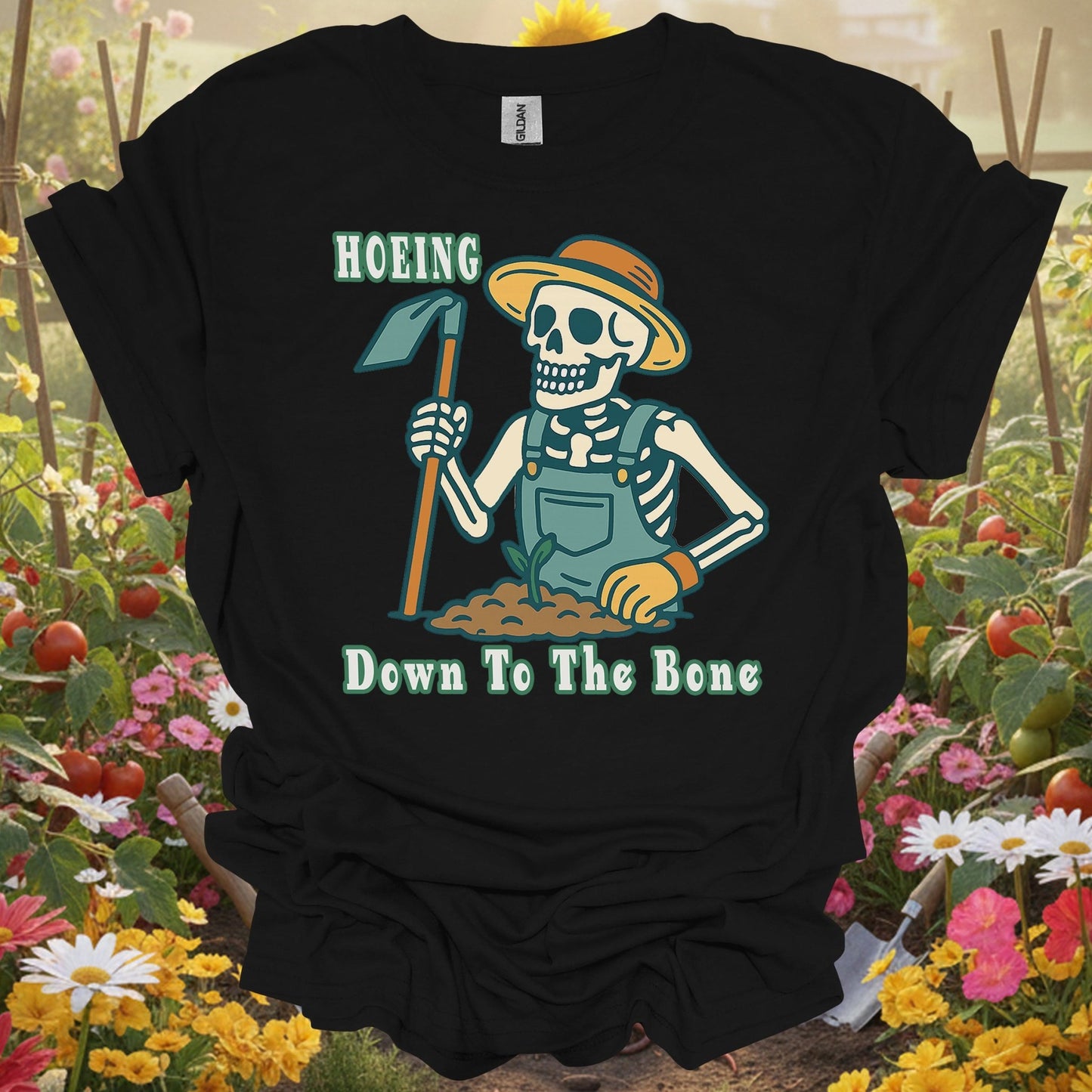 "Hoeing Down To The Bone" Skeleton T-Shirt - GardeningTshirts
