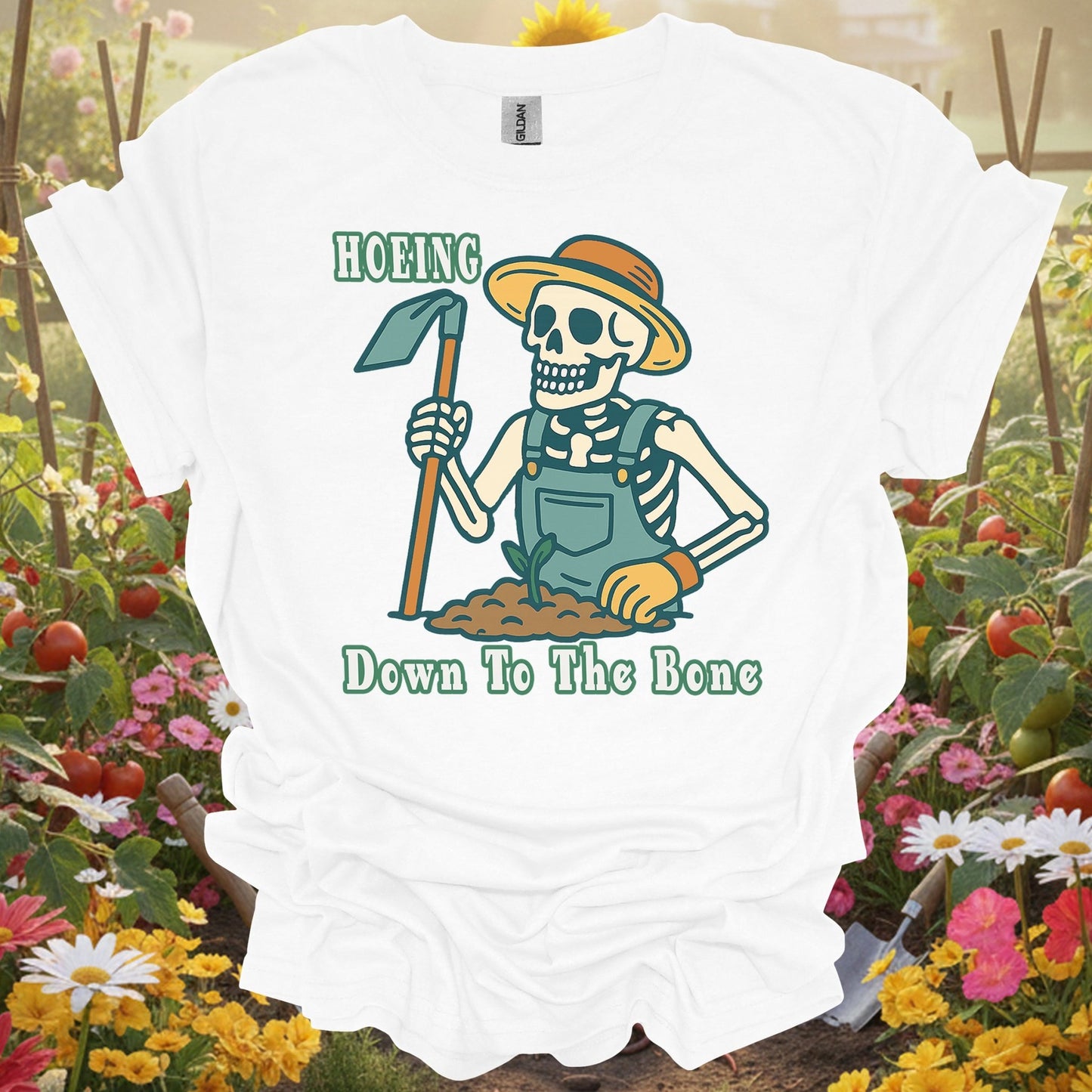 "Hoeing Down To The Bone" Skeleton T-Shirt - GardeningTshirts