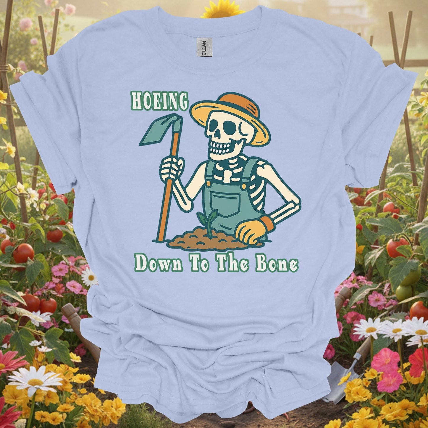 "Hoeing Down To The Bone" Skeleton T-Shirt - GardeningTshirts