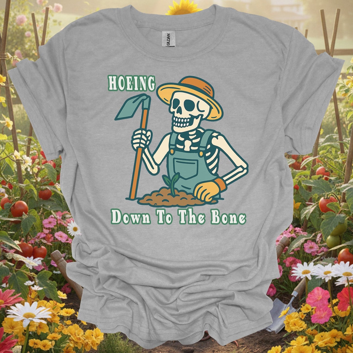 "Hoeing Down To The Bone" Skeleton T-Shirt - GardeningTshirts