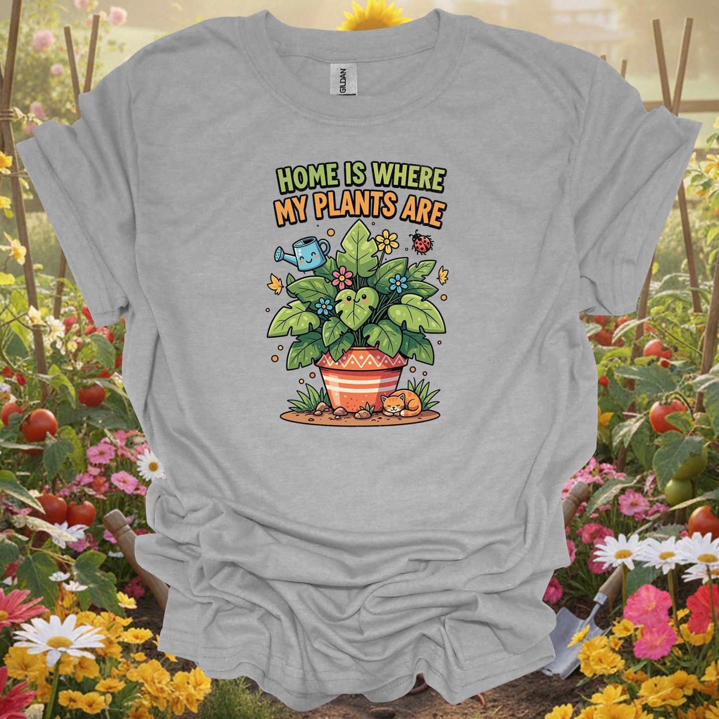 Sport Grey tshirt showing home is where my plants are cute for backyard growers