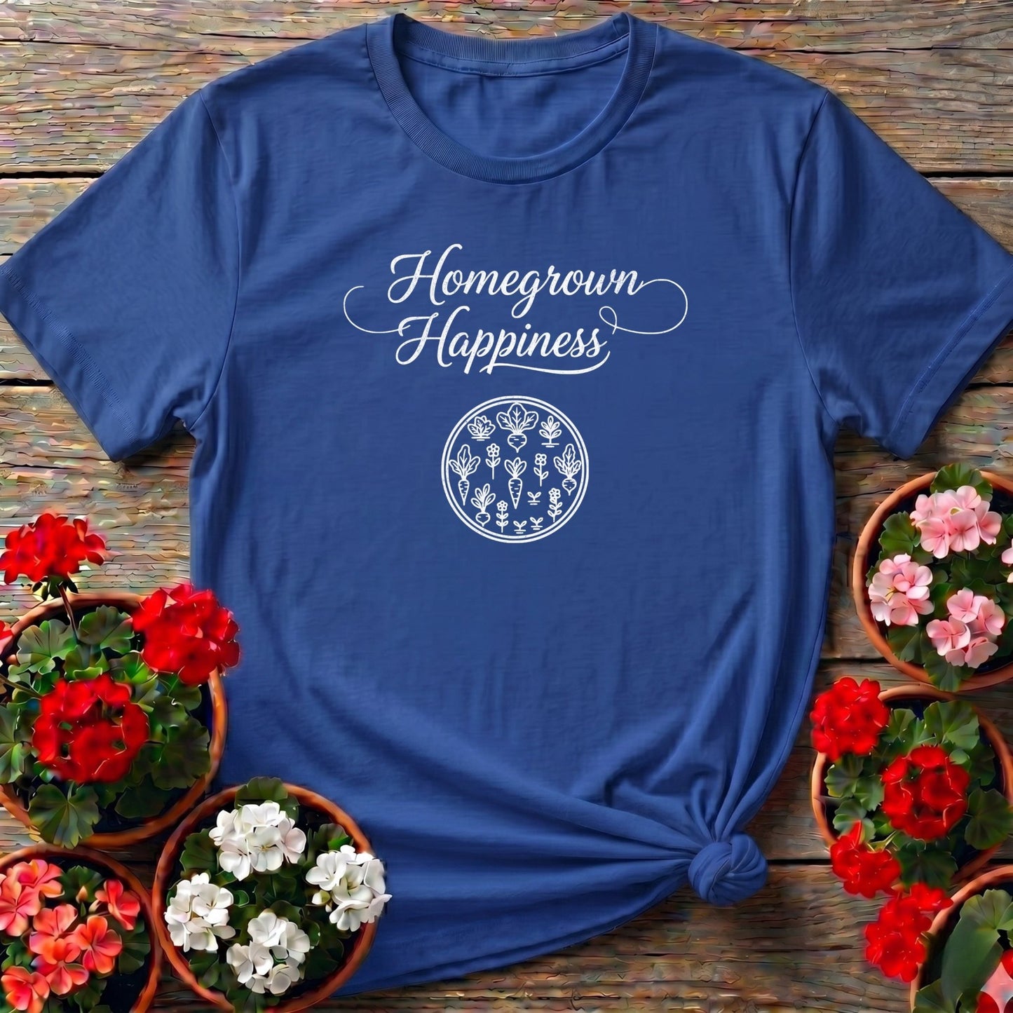 Homegrown Happiness Elegant Script Gardening T-shirt - GardeningTshirts