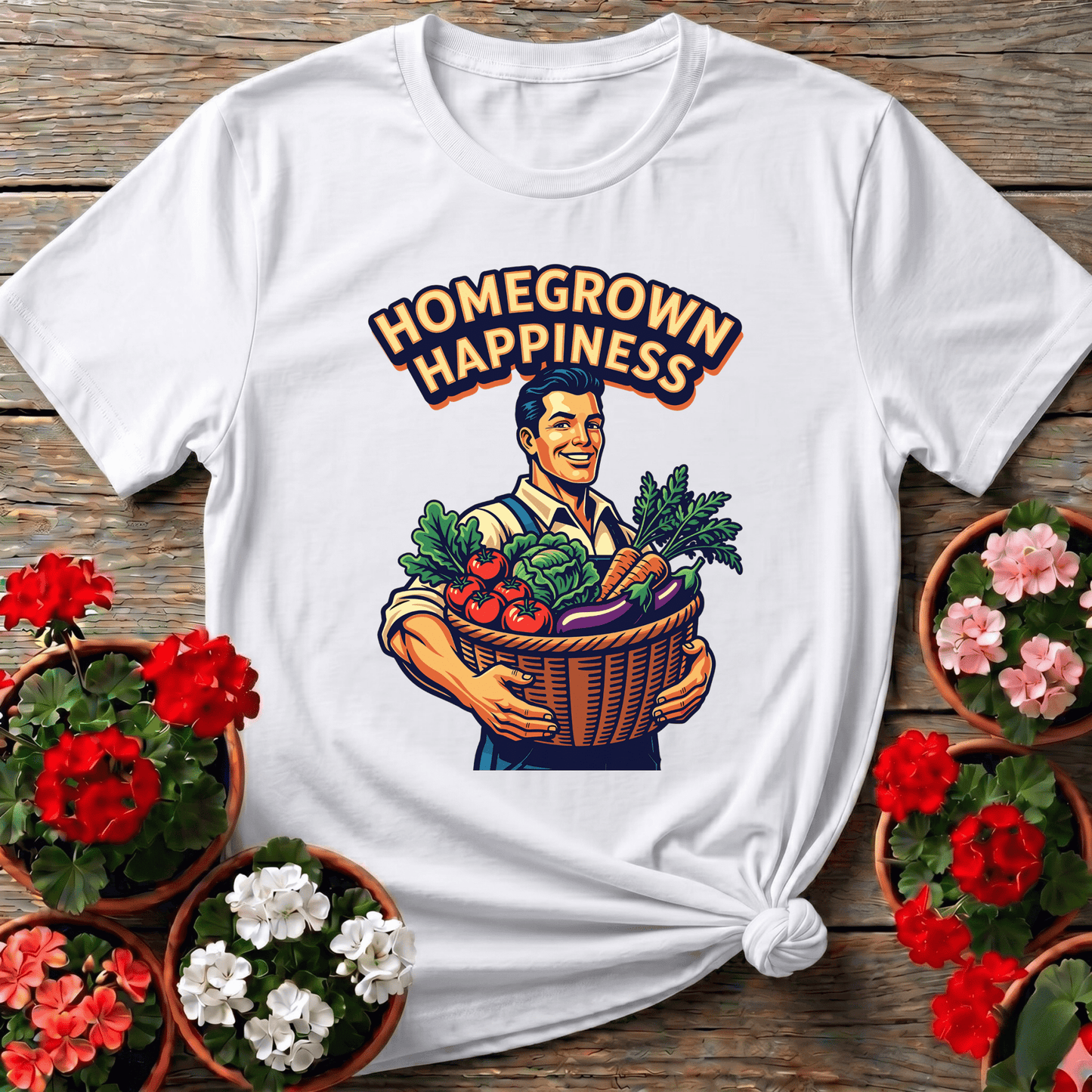 Homegrown Happiness Retro Vegetable Garden Gardening Tee - GardeningTshirts