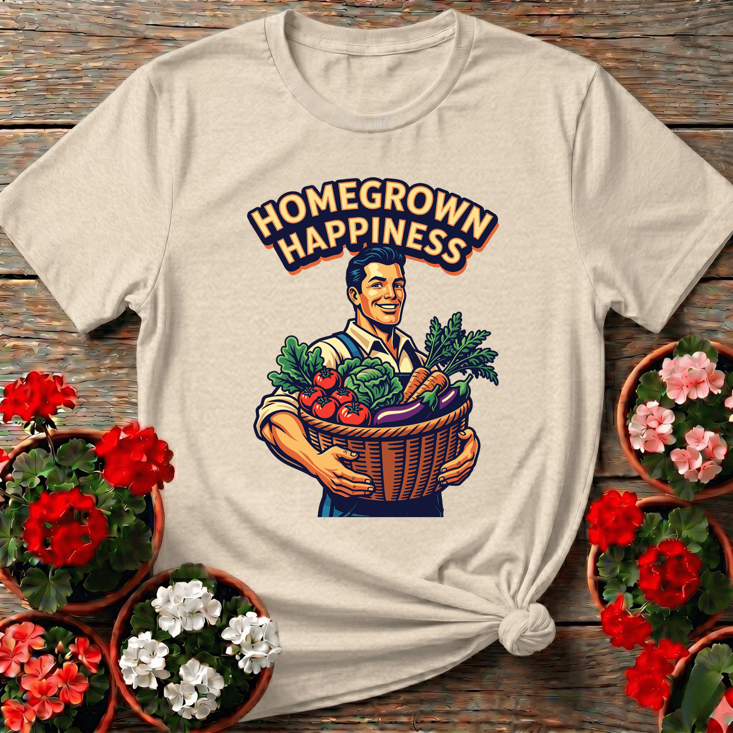 Homegrown Happiness Retro Vegetable Garden Gardening Tee - GardeningTshirts