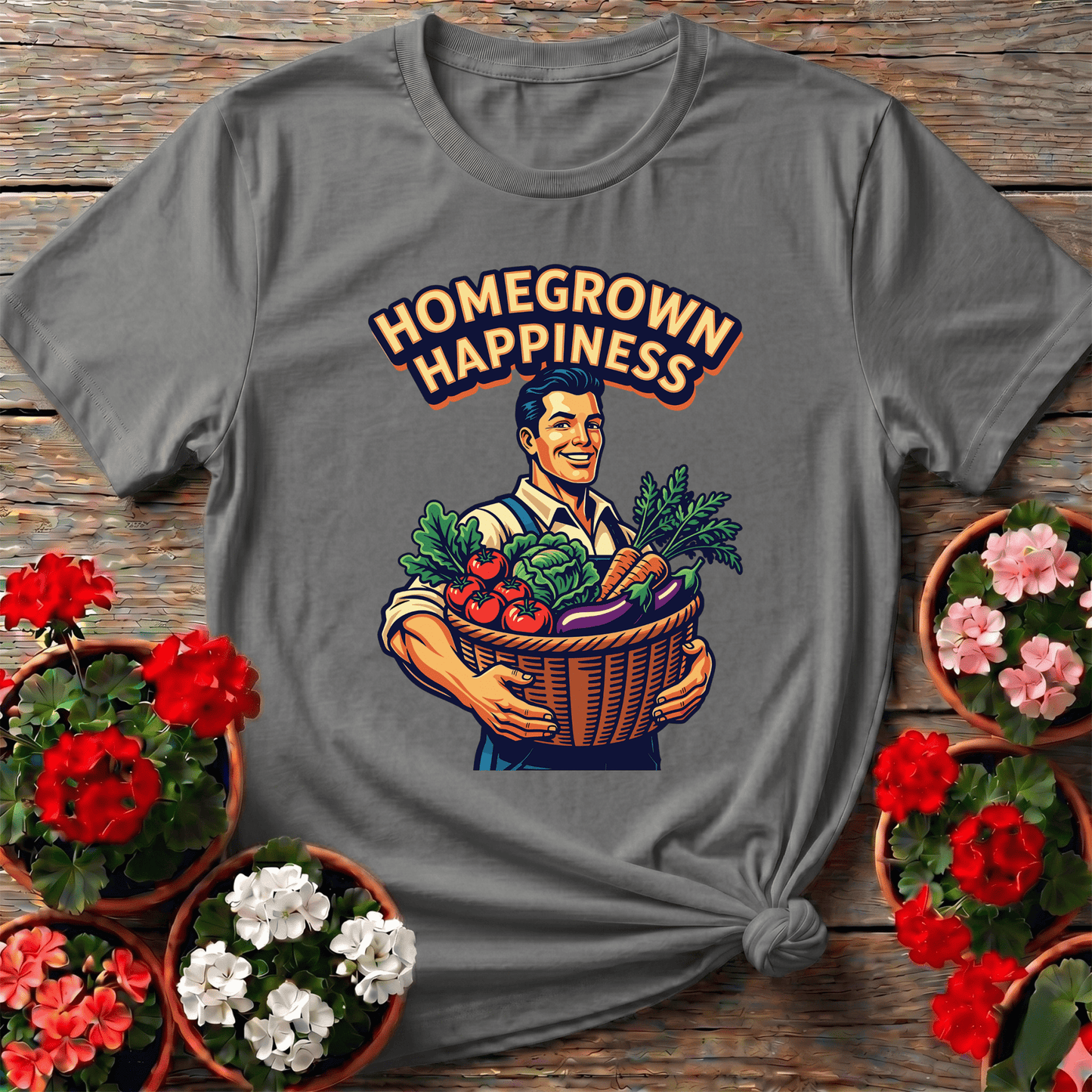 Homegrown Happiness Retro Vegetable Garden Gardening Tee - GardeningTshirts