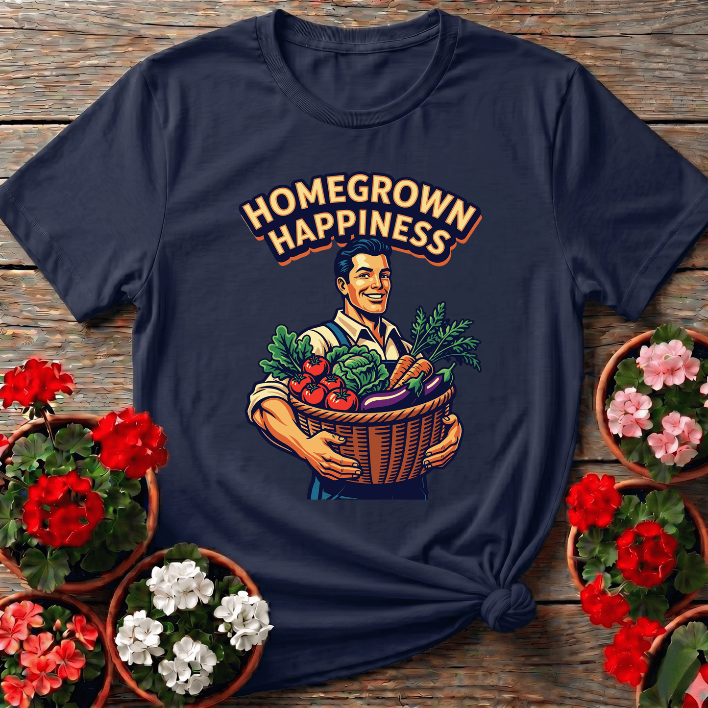 Homegrown Happiness Retro Vegetable Garden Gardening Tee - GardeningTshirts
