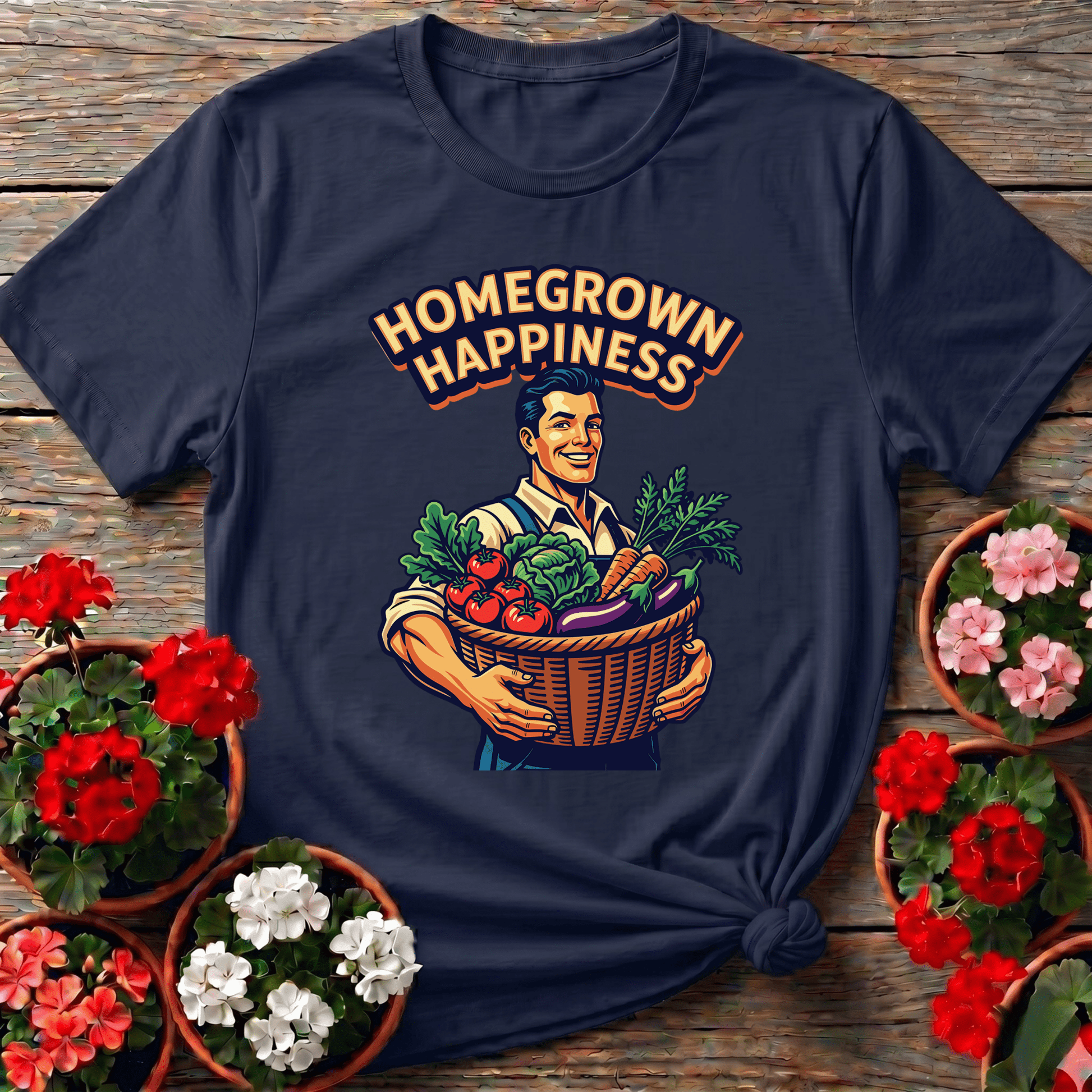 Homegrown Happiness Retro Vegetable Garden Gardening Tee - GardeningTshirts