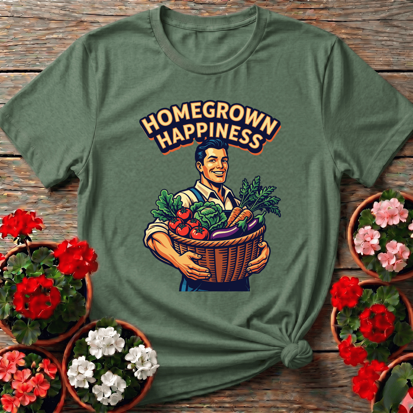 Homegrown Happiness Retro Vegetable Garden Gardening Tee - GardeningTshirts