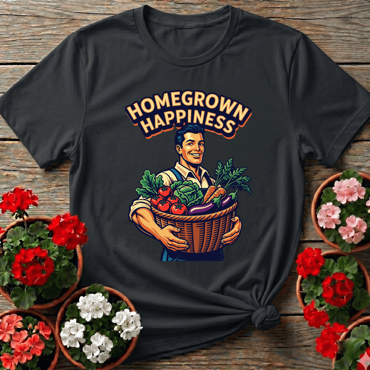 Homegrown Happiness Retro Vegetable Garden Gardening Tee - GardeningTshirts