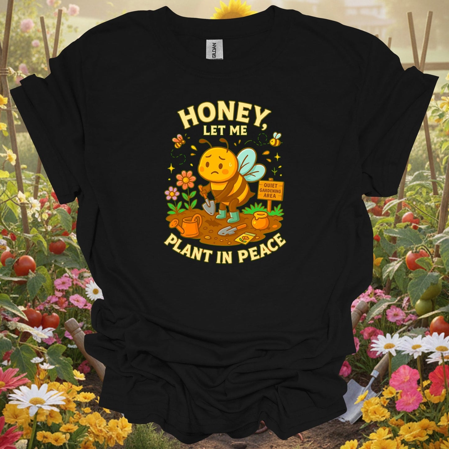 Black top showing honey let me plant in peace funny bee for nature lovers