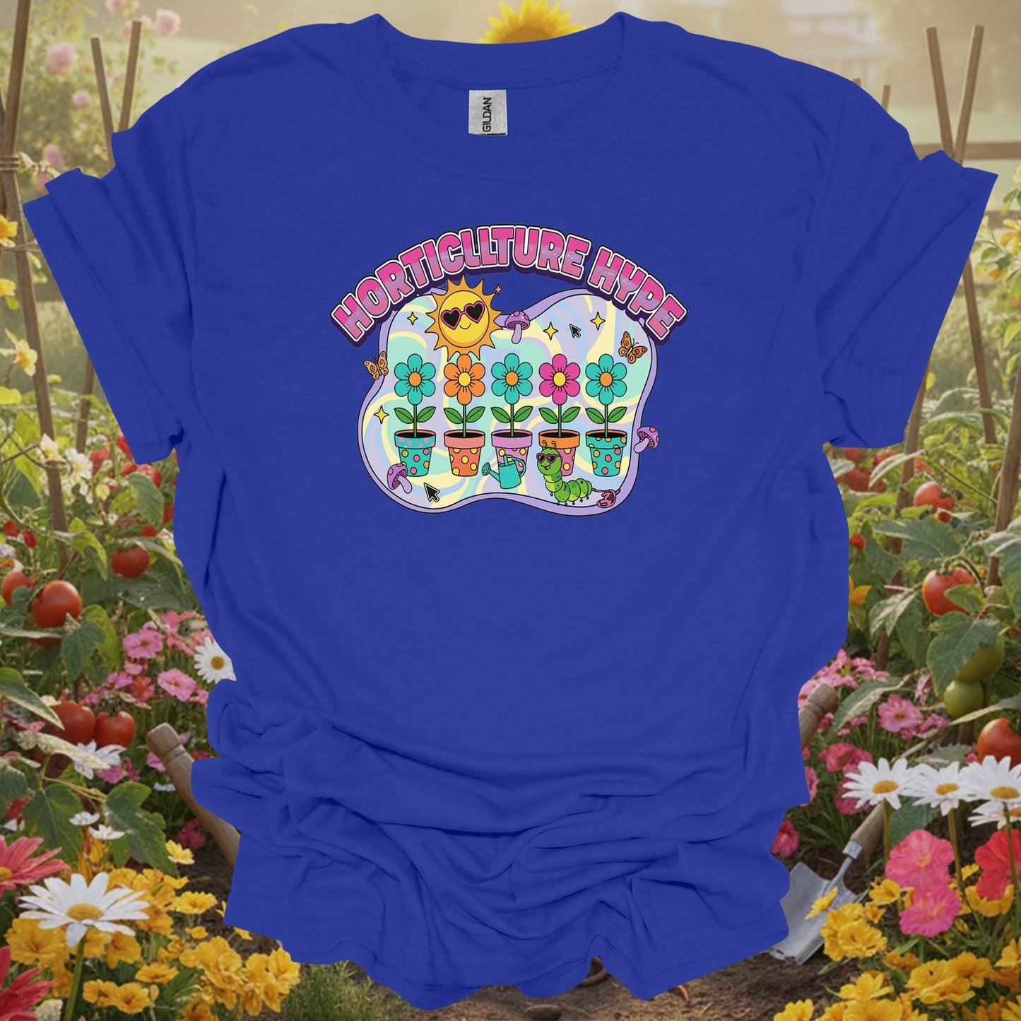 Royal tshirt showing horticulture hype funky retro y2k gardener for backyard growers
