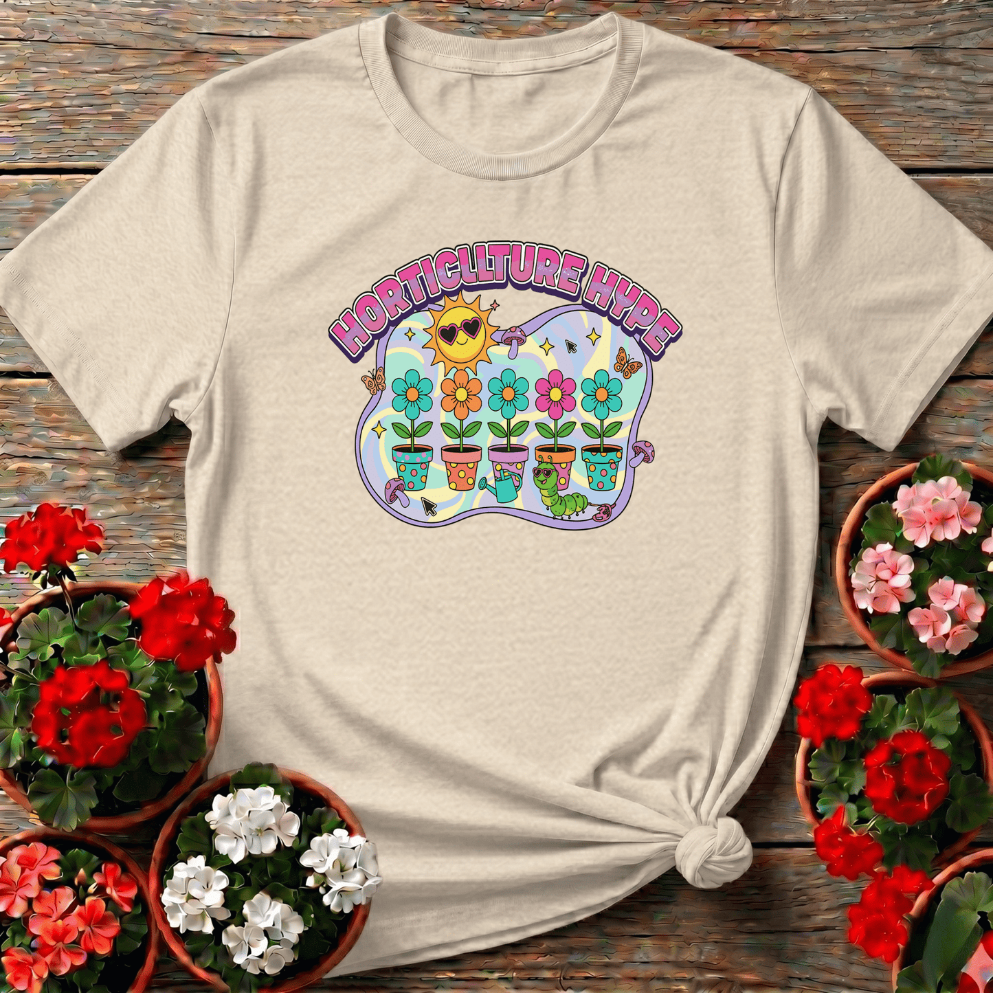 Horticulture Hype Funky Retro Y2K Gardener Tee - GardeningTshirts