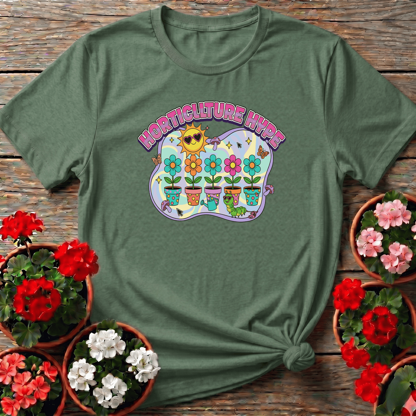 Horticulture Hype Funky Retro Y2K Gardener Tee - GardeningTshirts