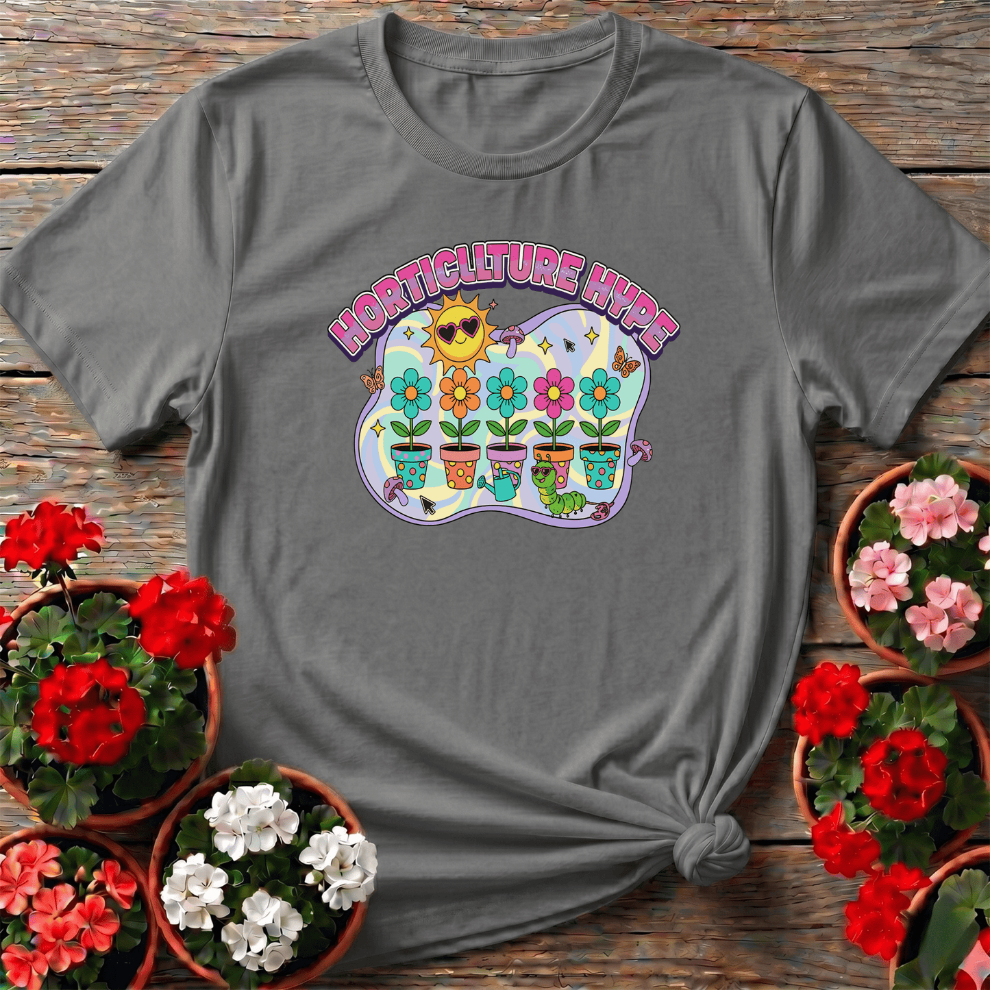 Horticulture Hype Funky Retro Y2K Gardener Tee - GardeningTshirts