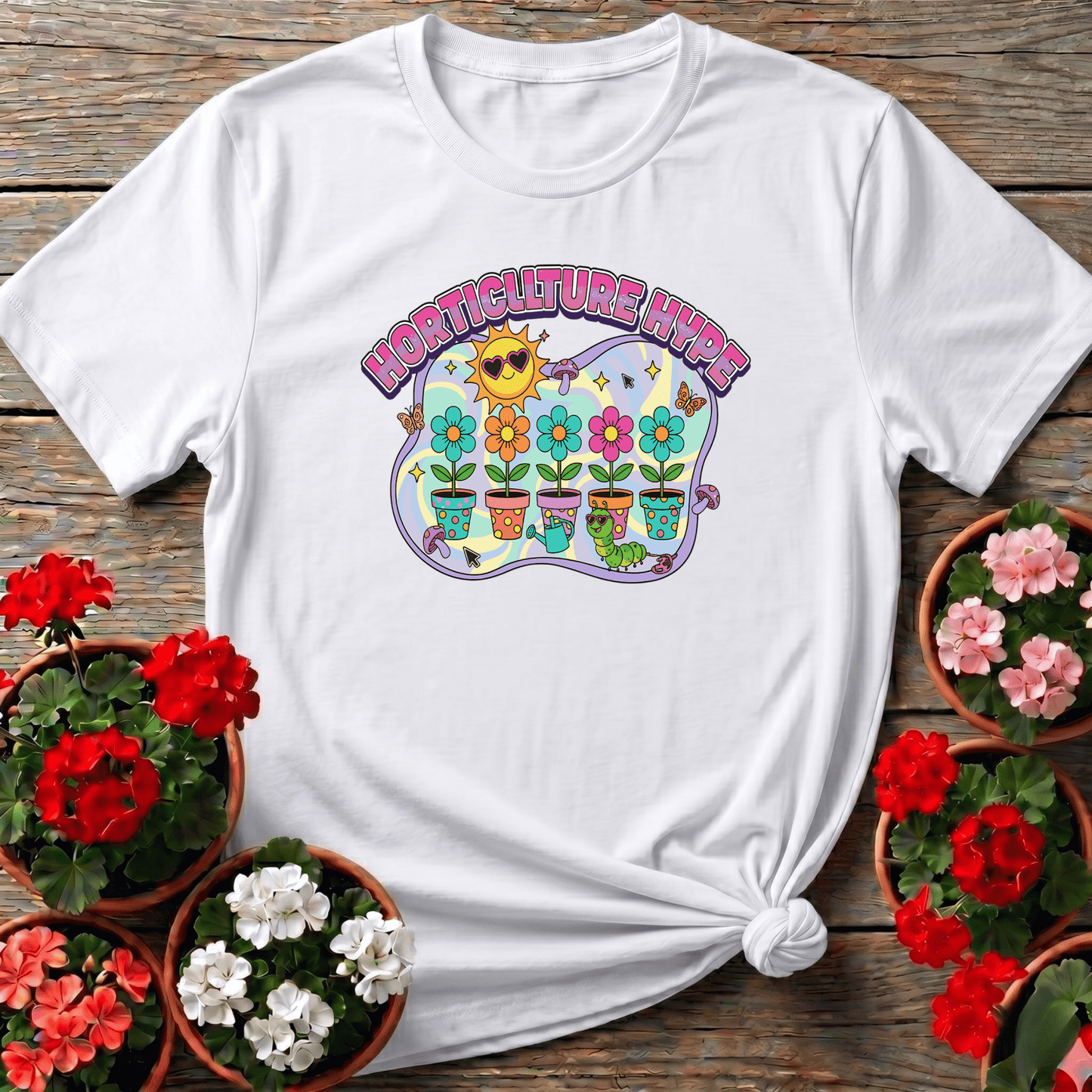 Horticulture Hype Funky Retro Y2K Gardener Tee - GardeningTshirts