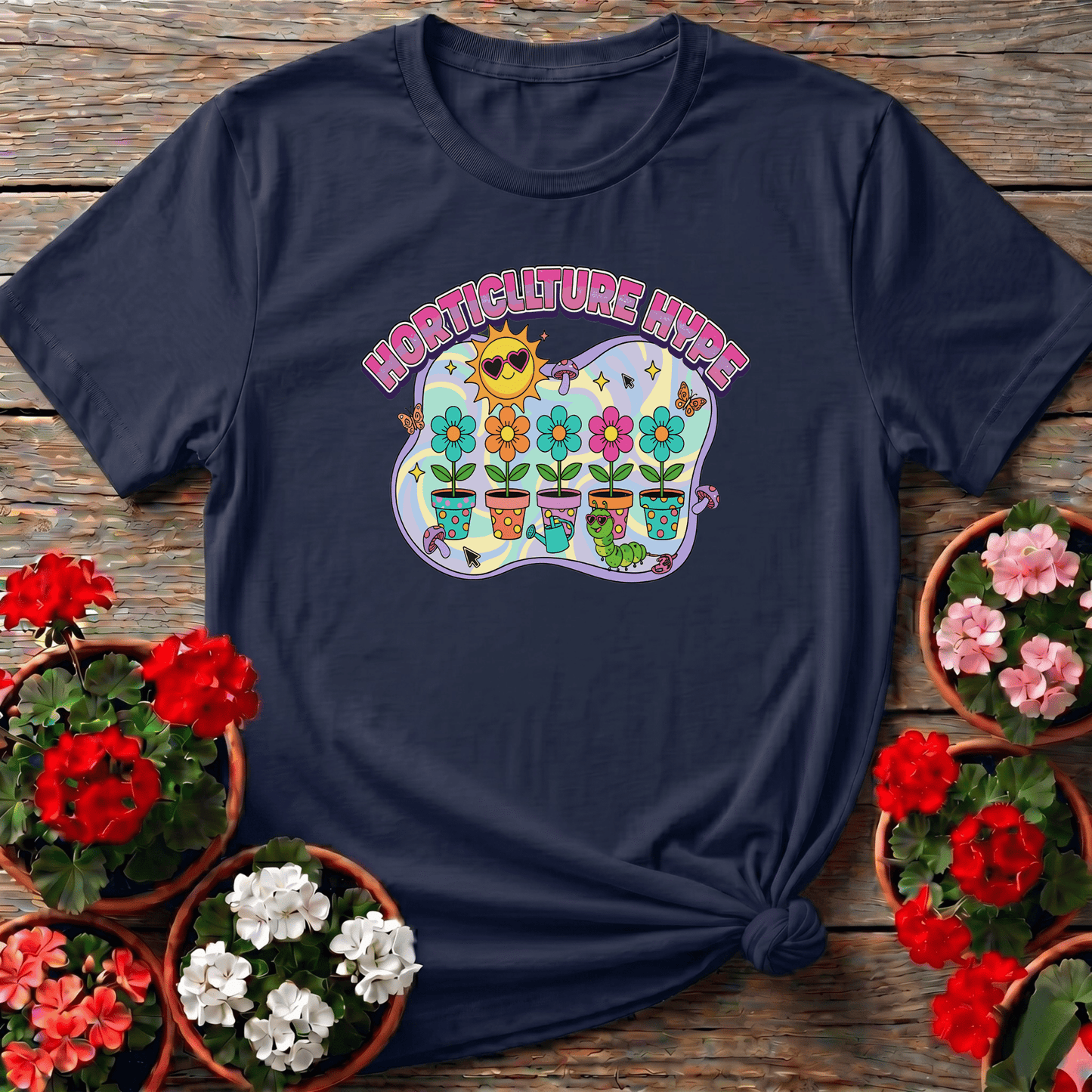 Horticulture Hype Funky Retro Y2K Gardener Tee - GardeningTshirts