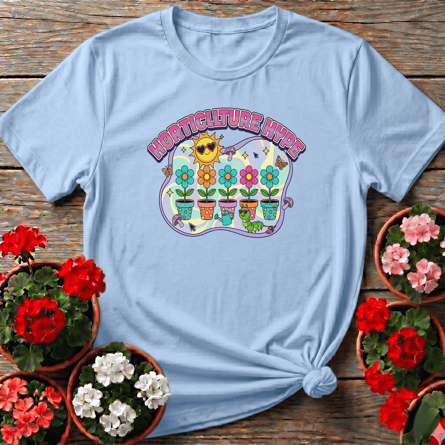 Horticulture Hype Funky Retro Y2K Gardener Tee - GardeningTshirts