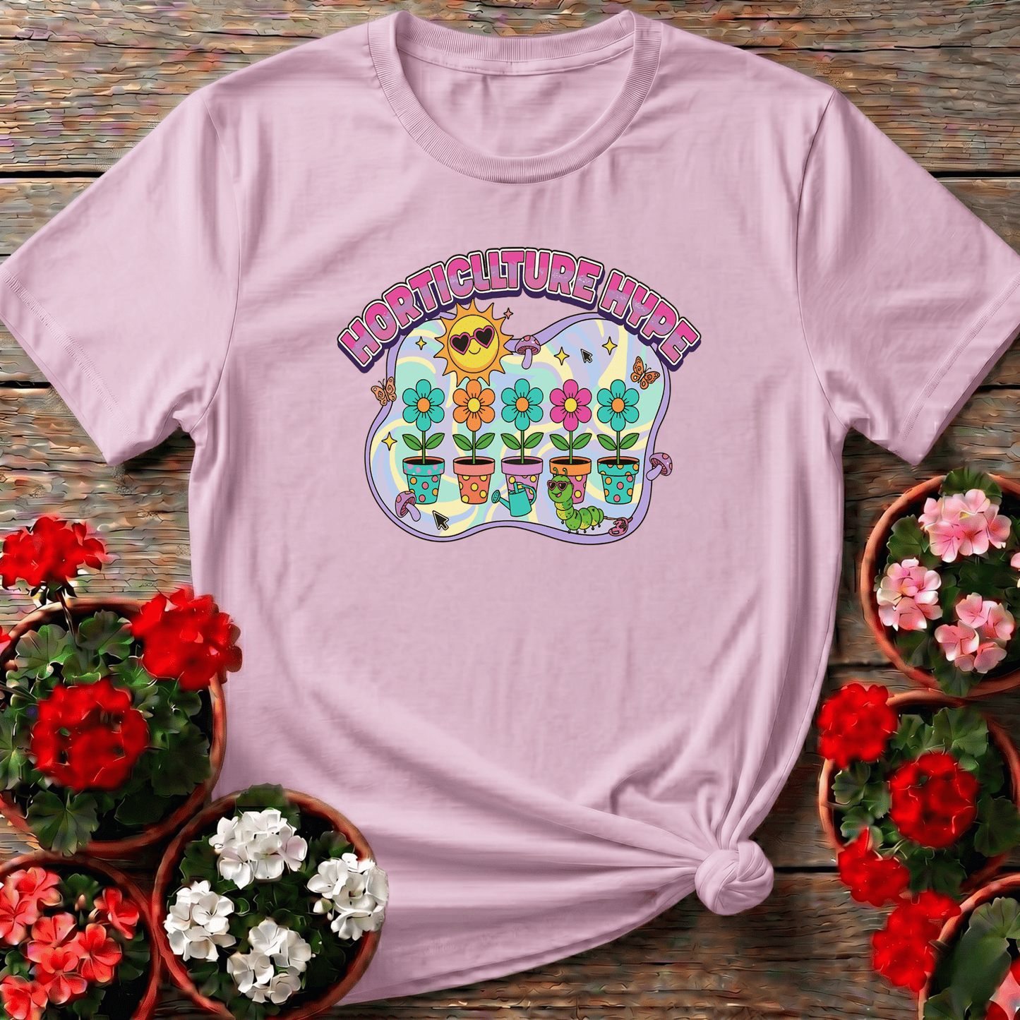 Horticulture Hype Funky Retro Y2K Gardener Tee - GardeningTshirts