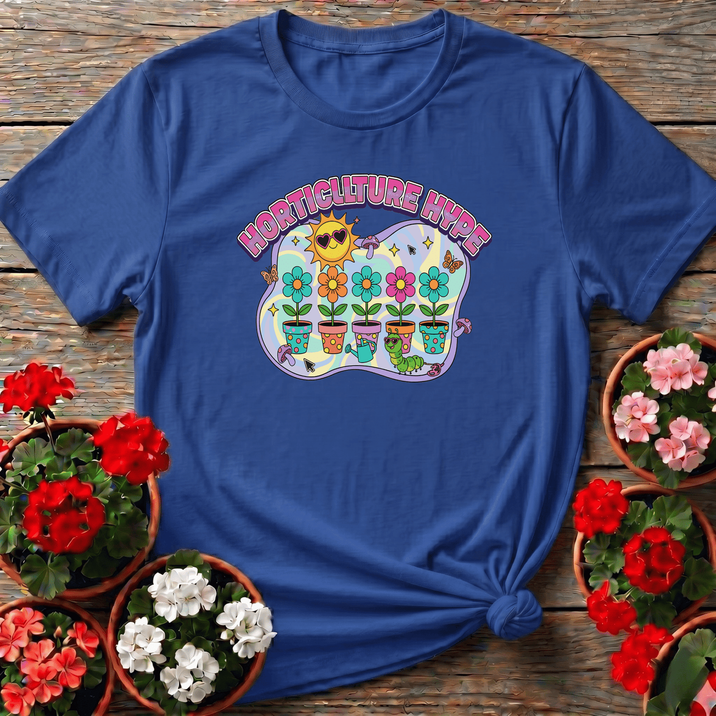 Horticulture Hype Funky Retro Y2K Gardener Tee - GardeningTshirts