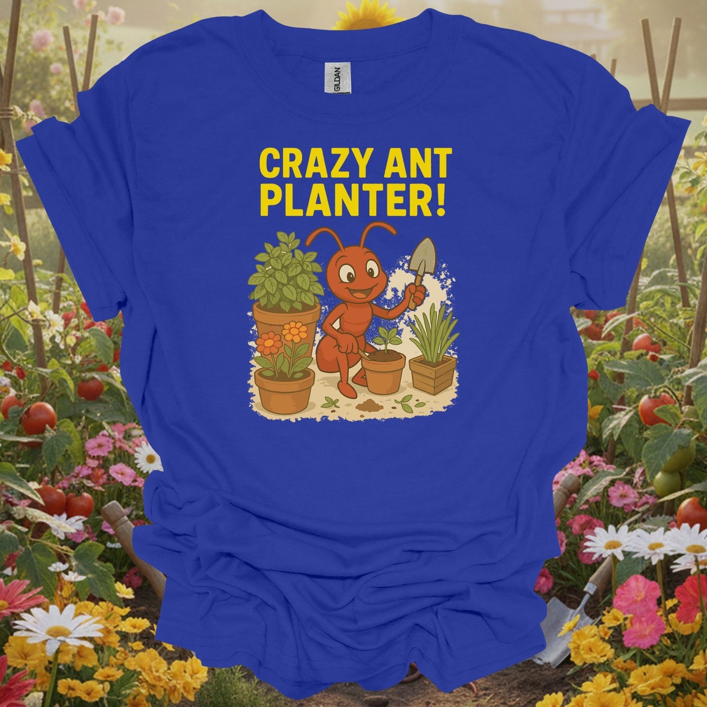 Royal top showing humorous crazy ant planter garden enthusiast for fun-loving growers