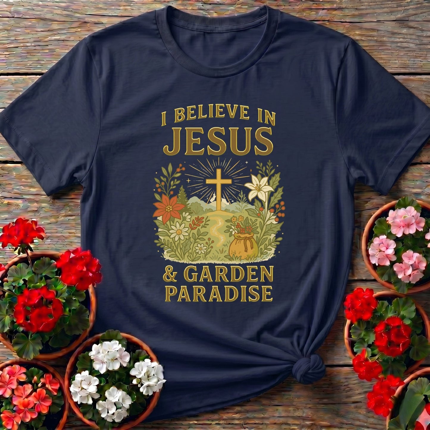I Believe In Jesus and Garden Paradise T-shirt - GardeningTshirts