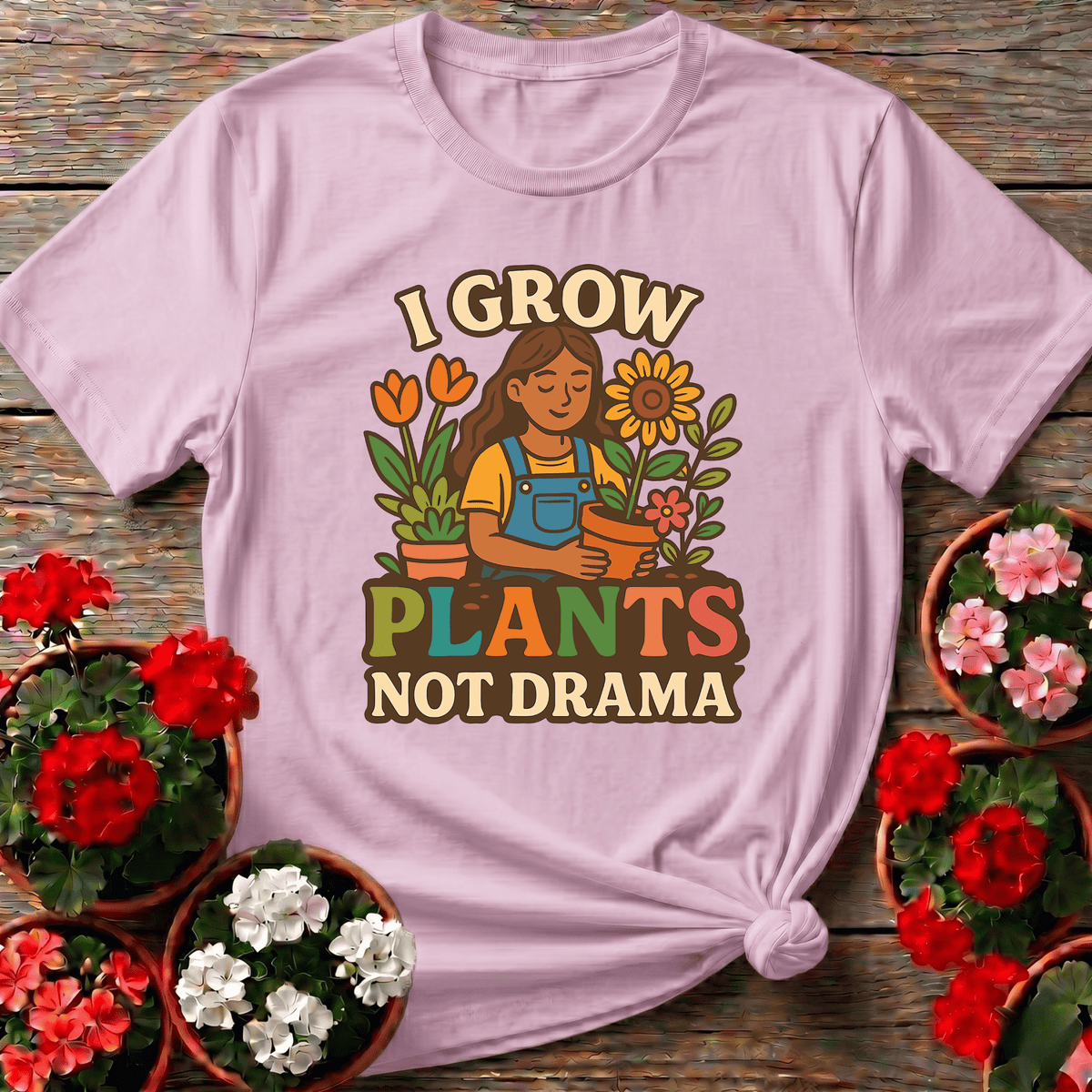 I Grow Plants Not Drama Funny Gardening T-Shirt - GardeningTshirts