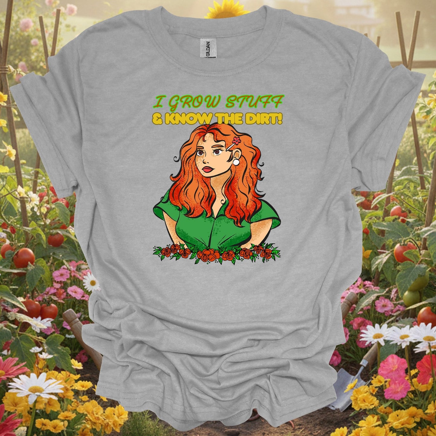 Sport Grey tshirt showing i grow stuff & know the dirt confident gardener for backyard growers