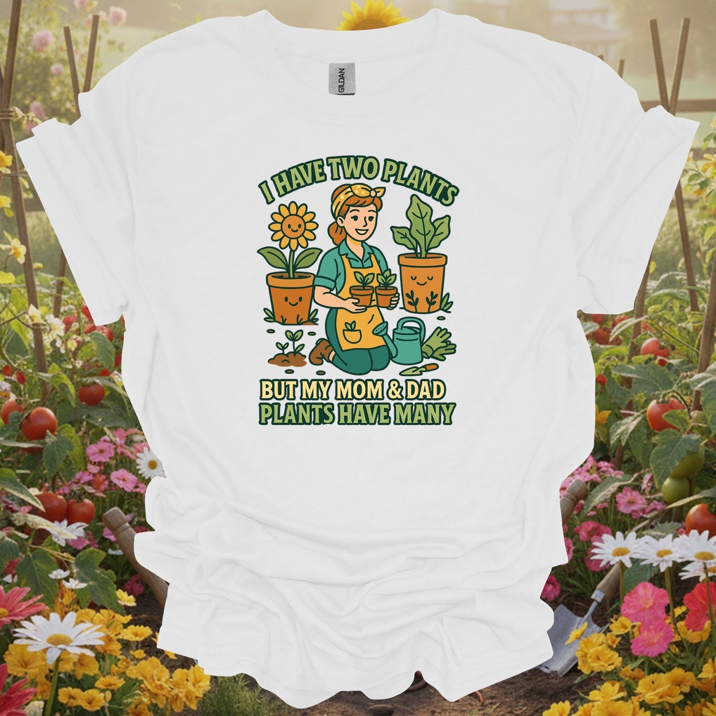 White tshirt showing acknowledge the family obsession with this relatable plant parent design for sensory seekers engaging with textures and scents