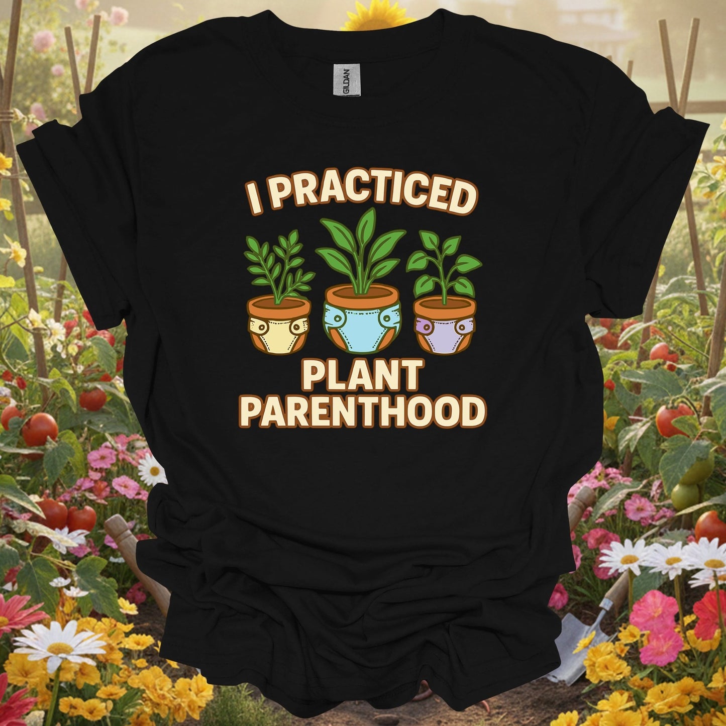 Black shirt showing i practiced plant parenthood funny retro for outdoor enthusiasts